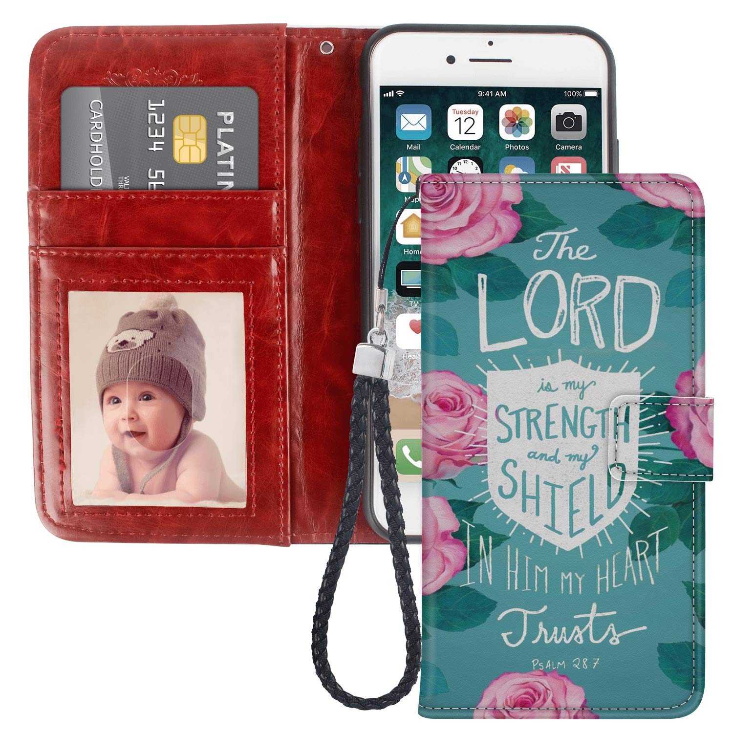 Bible Verse iPhone 8 Plus/7 Plus Wallet Case - PU Leather Flip Cover with Magnetic Closure, Card Holder & TPU Protection - Perfect for Church, Daily Use & Travel