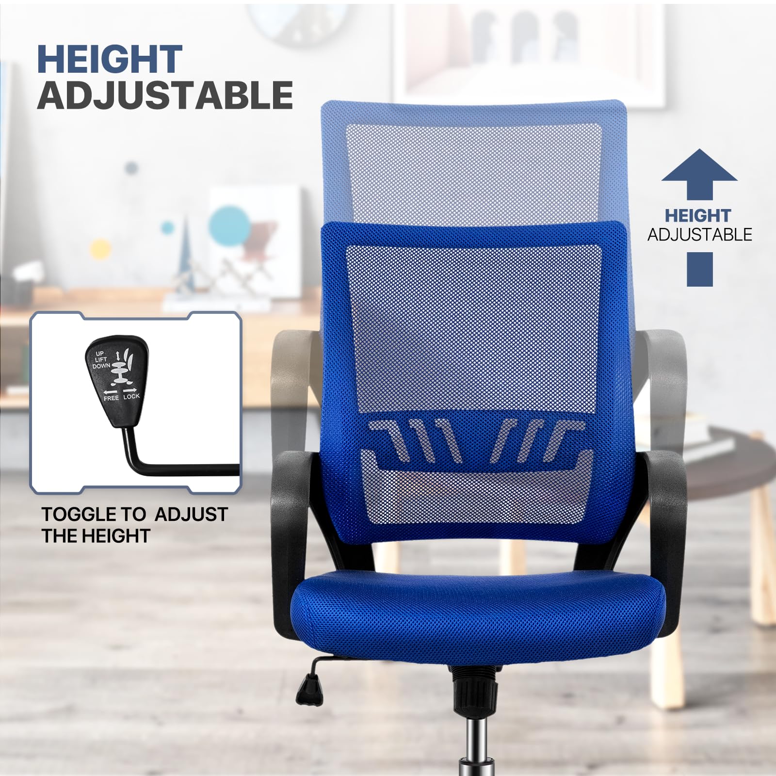 Ergonomic Mesh Office Chair with Wheels & Armrest - Adjustable Swivel Computer Chair + Non-Slip Rectangular Chair Mat for Home & Office Workspace - Perfect for Long Hours of Sitting, Gaming, and Remote Work
