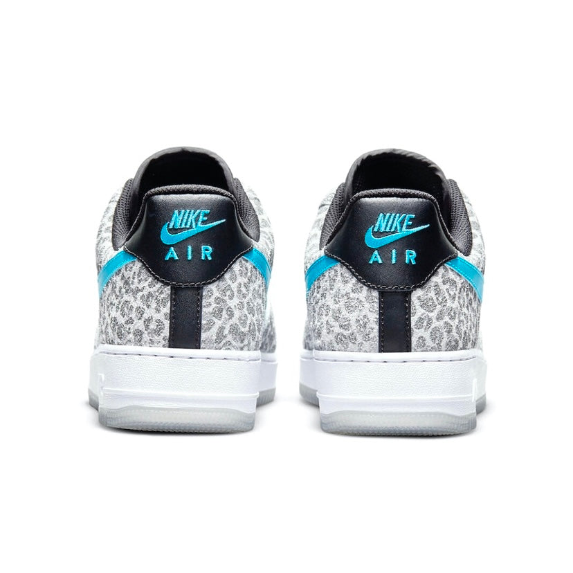 Nike Air Force 1 Low Sneakers - Leopard Print, Blue Fury & Black Grey Colorway | Men's Casual Shoes for Streetwear & Everyday Wear