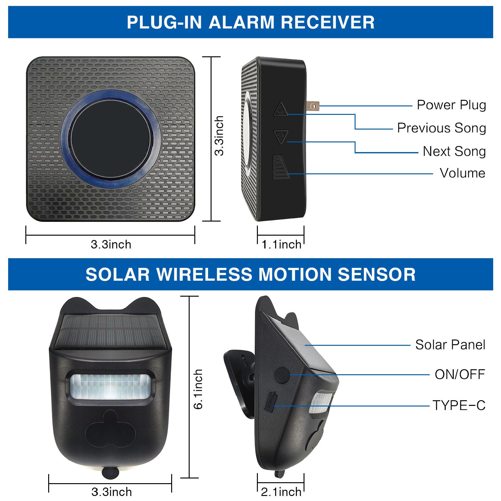 Long Range Solar Wireless Driveway Alarm System - Weatherproof Outdoor Motion Detector with 129dB Siren & LED Alert - Home Security for Yard, Garage, Farm & Property Protection (Ideal for Driveways, Backyards & Perimeter Security)
