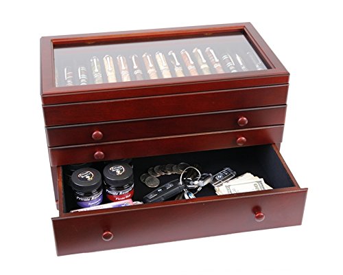 Premium Mahogany Wood Pen Display Case with Glass Top - Holds 46 Pens for Collectors, Writers & Calligraphy Enthusiasts - Perfect for Office Desk, Study Room & Gift Presentation