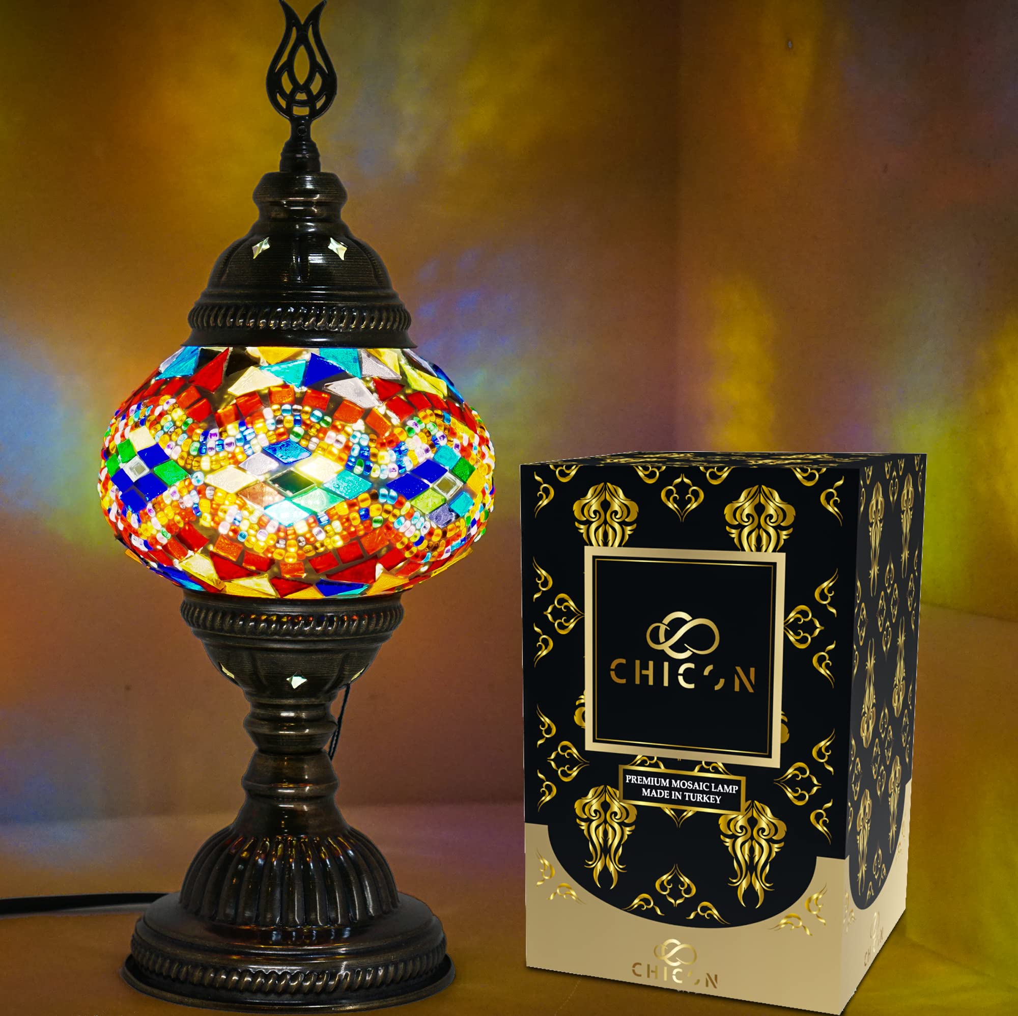 Handmade Mosaic Turkish Lamp - Genuine Glass Tiffany Boho Table Lamp - Moroccan Bohemian Home Decor for Living Room, Bedroom & Dining Room - Antique Vintage Art Piece with Classic Wave Design