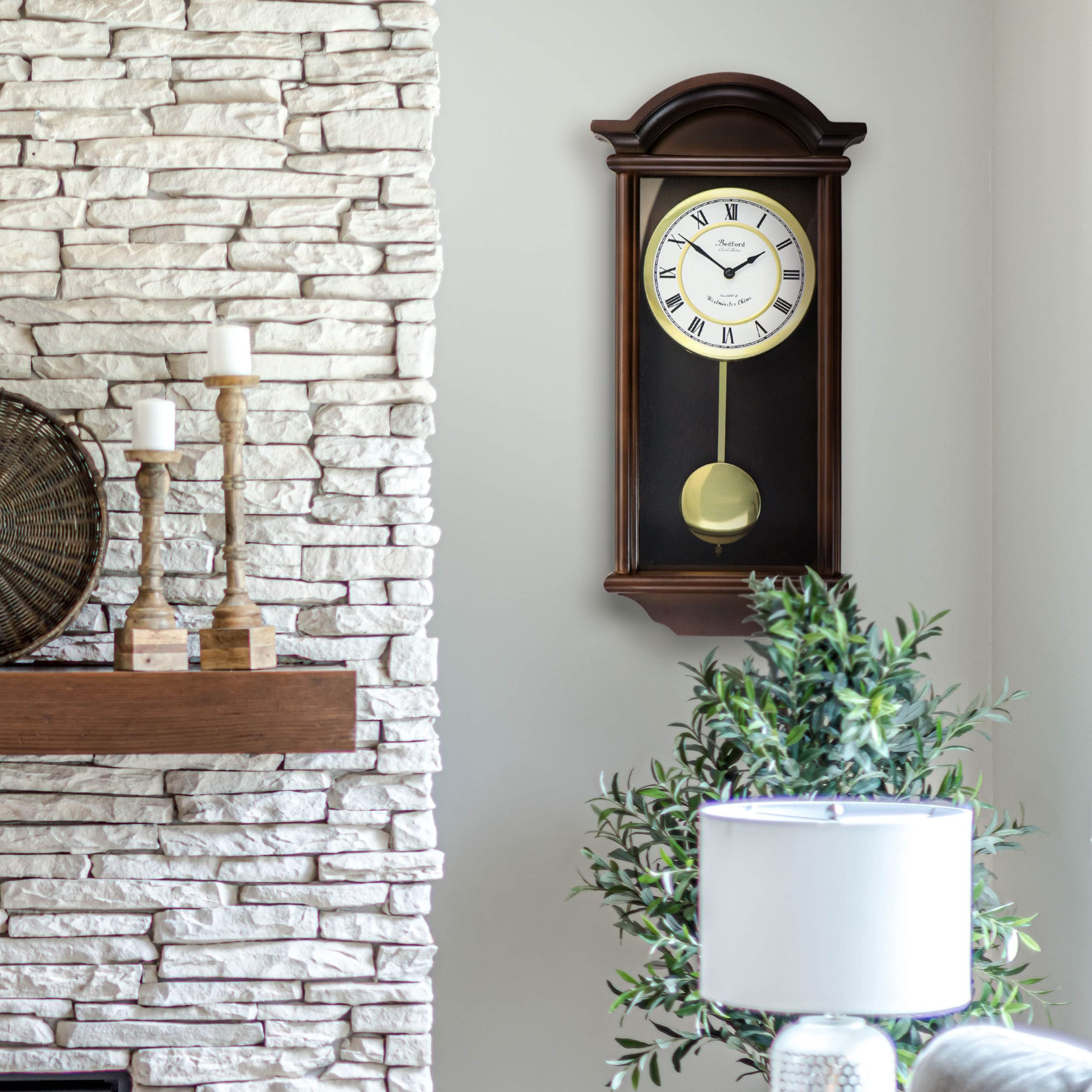 George 22 Inch Chiming Pendulum Wall Clock - Solid Chestnut Wood, Classic Bedford Collection | Perfect for Living Room, Bedroom & Office Decor