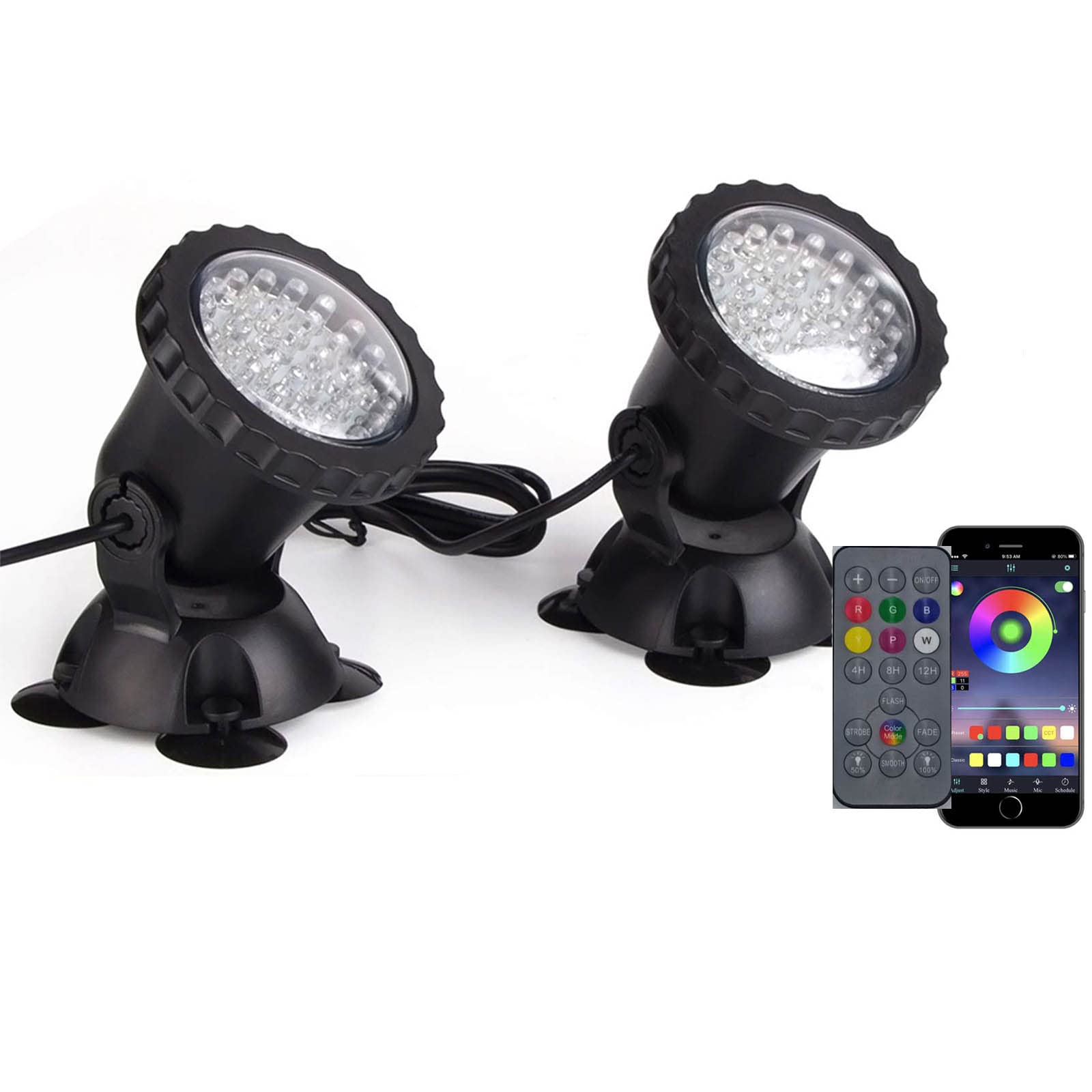 Smart Color Changing Underwater Pond Lights - IP68 Waterproof Submersible LED Spotlights with Timer & Dimmable Function for Garden, Yard, Lawn, Pool & Outdoor Halloween Decor (Set of 2) - Perfect for Landscape Lighting, Water Features & Holiday Displays