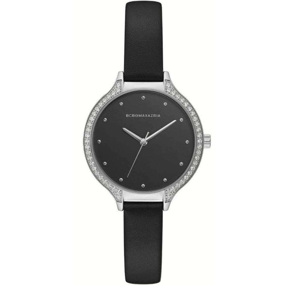 BCBGMAXAZRIA BG50678001 Women's Leather Strap Watch - Black Stainless Steel Analog Wristwatch for Women, Perfect for Office, Party & Everyday Wear