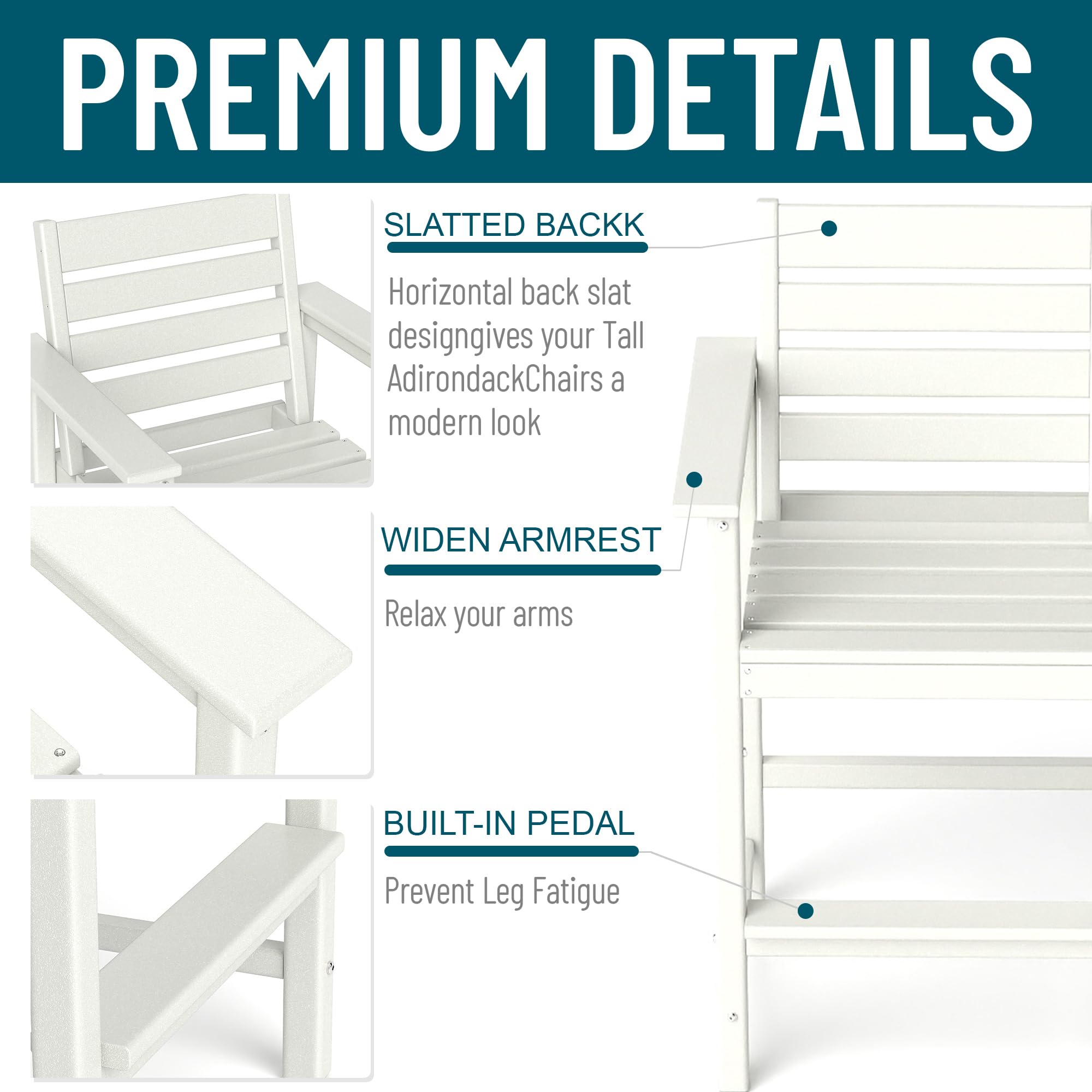 Premium HDPE Adirondack Bar Height Chairs Set of 2 - All-Weather Outdoor Bar Stools with Detachable Trays for Patio, Poolside, Bistro & Backyard Relaxation | White Tall Adirondack Chairs for Garden, Deck & Balcony Use