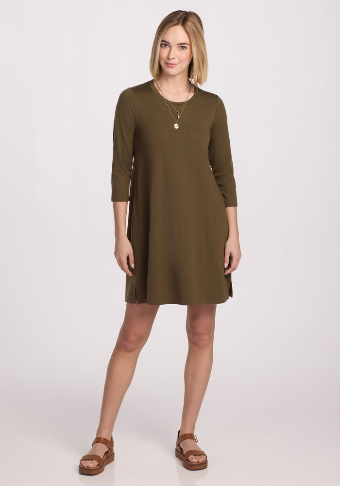 Rissa A Line Dress - Olive Leaf Green Flowy Midi Dress for Women | Perfect for Casual Outings, Office Wear & Special Occasions