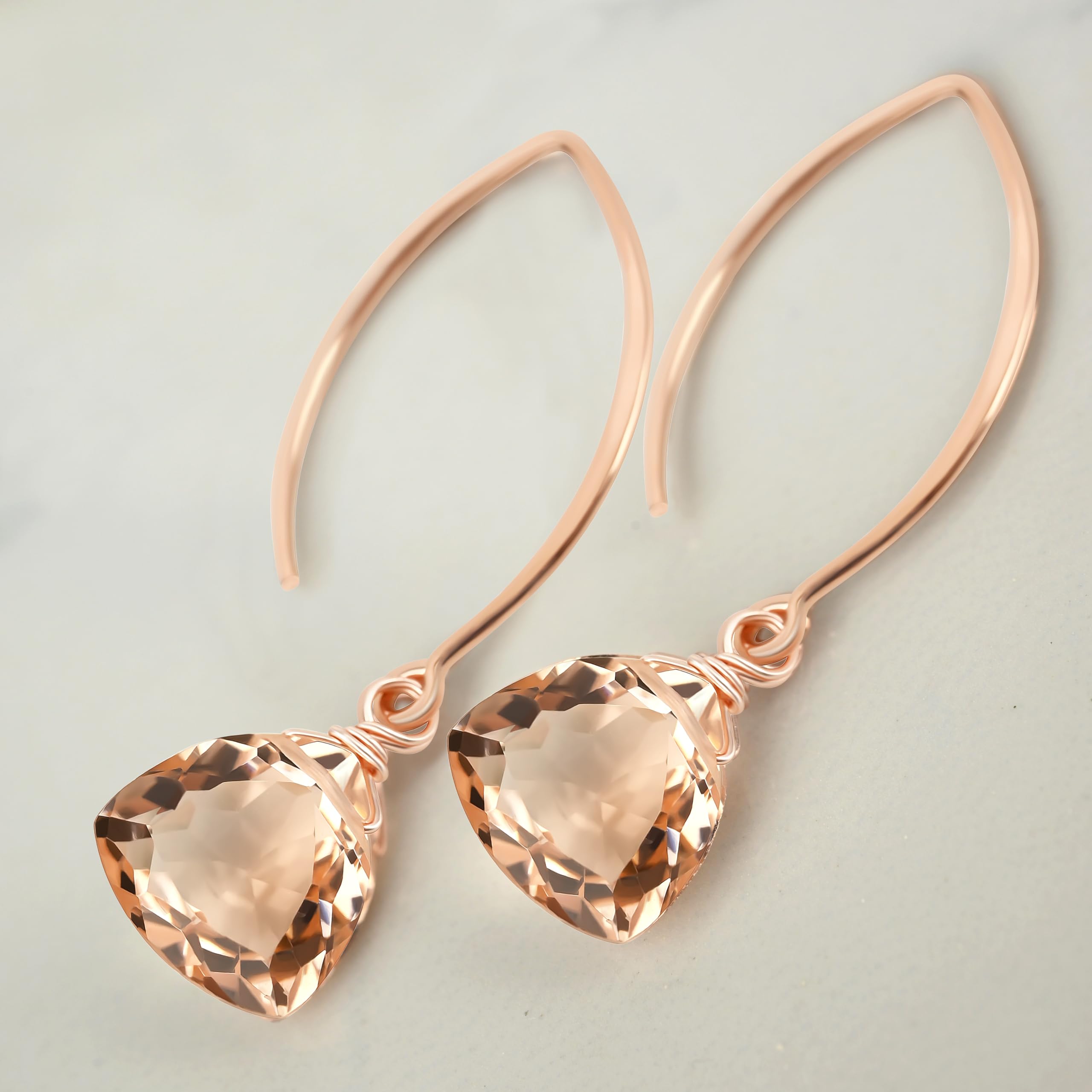 Rose Gold Rose Quartz Trillion Stud Earrings - 925 Sterling Silver Hypoallergenic Jewelry for Women - Perfect for Valentine's Day, Anniversary & Everyday Wear