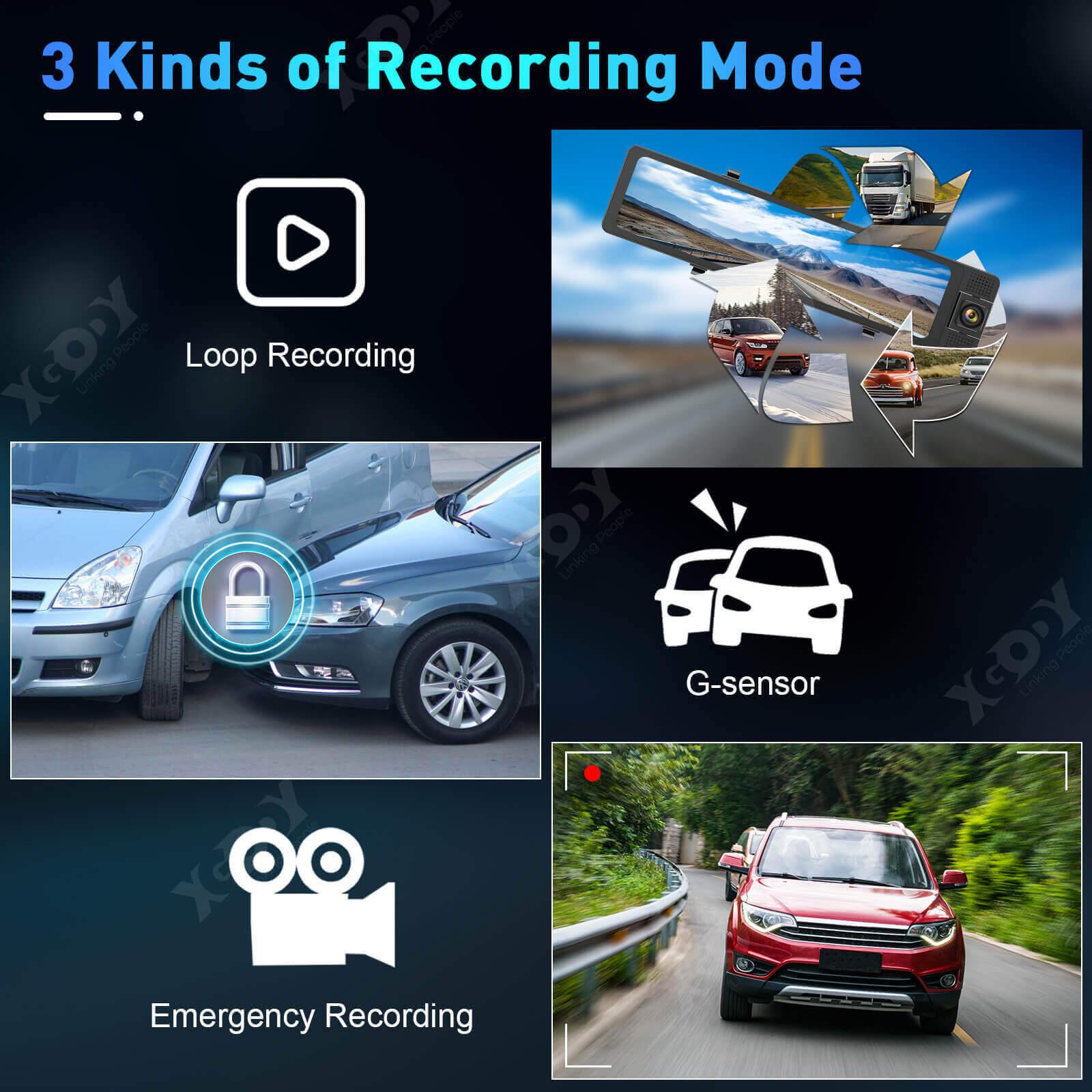 XGODY J406 Triple Channel Dash Cam with 12 Inch Touch Screen - 4K Ultra HD Front and Rear Camera for Cars, Night Vision, G-Sensor, Loop Recording - Perfect for Uber, Taxi, and Daily Commuting