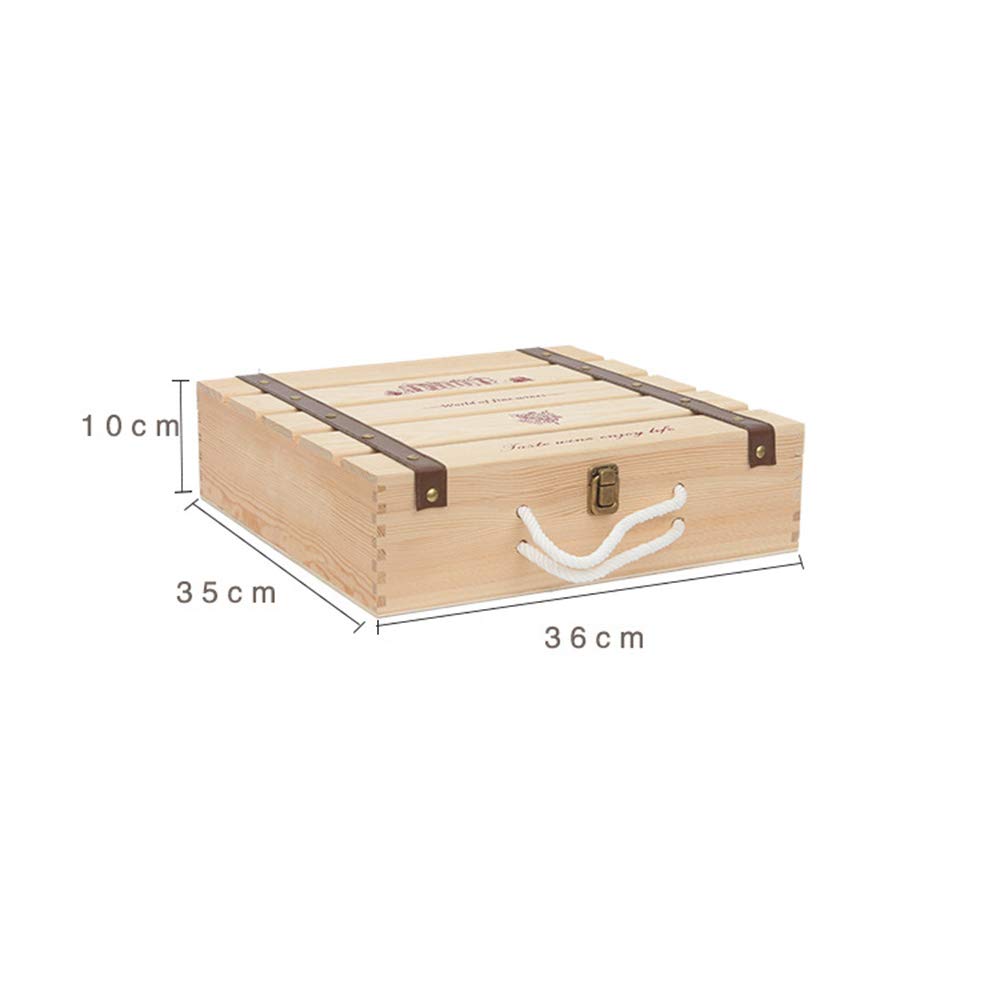 Natural Wooden Wine Box Carrier - 4 Bottle Wine Gift Box with Handle for Travel, Storage & Gifting - Elegant Wooden Wine Bottle Case Holder for Home, Parties & Weddings