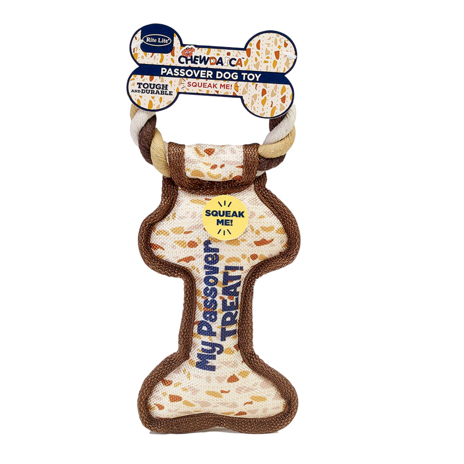 Rite Lite Chewdaica Passover Squeaky Dog Toy - Matzah Pattern Chew Bone for Dogs | Perfect Passover Gift for Dog Owners | Fun Holiday Playtime & Training Reward