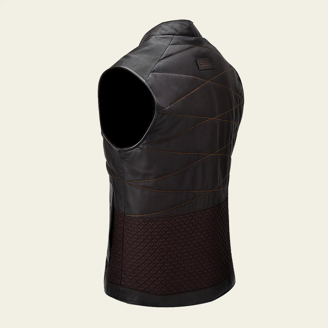 H354COB Men's Casual Fashion Lambskin Vest - Chocolate Brown Leather Jacket for Everyday Wear & Outdoor Activities