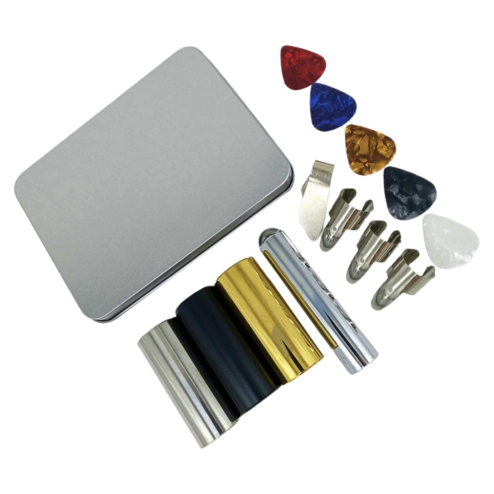 SM SunniMix 14-Piece Guitar Slide Bar Set with Durable Iron Case - Finger Tubes & Lap Slide for Electric & Hawaiian Guitars - Replacement Instrument Parts for Professional Musicians & Beginners - Perfect for Live Performances, Studio Recording & Blues Slide Guitar Playing