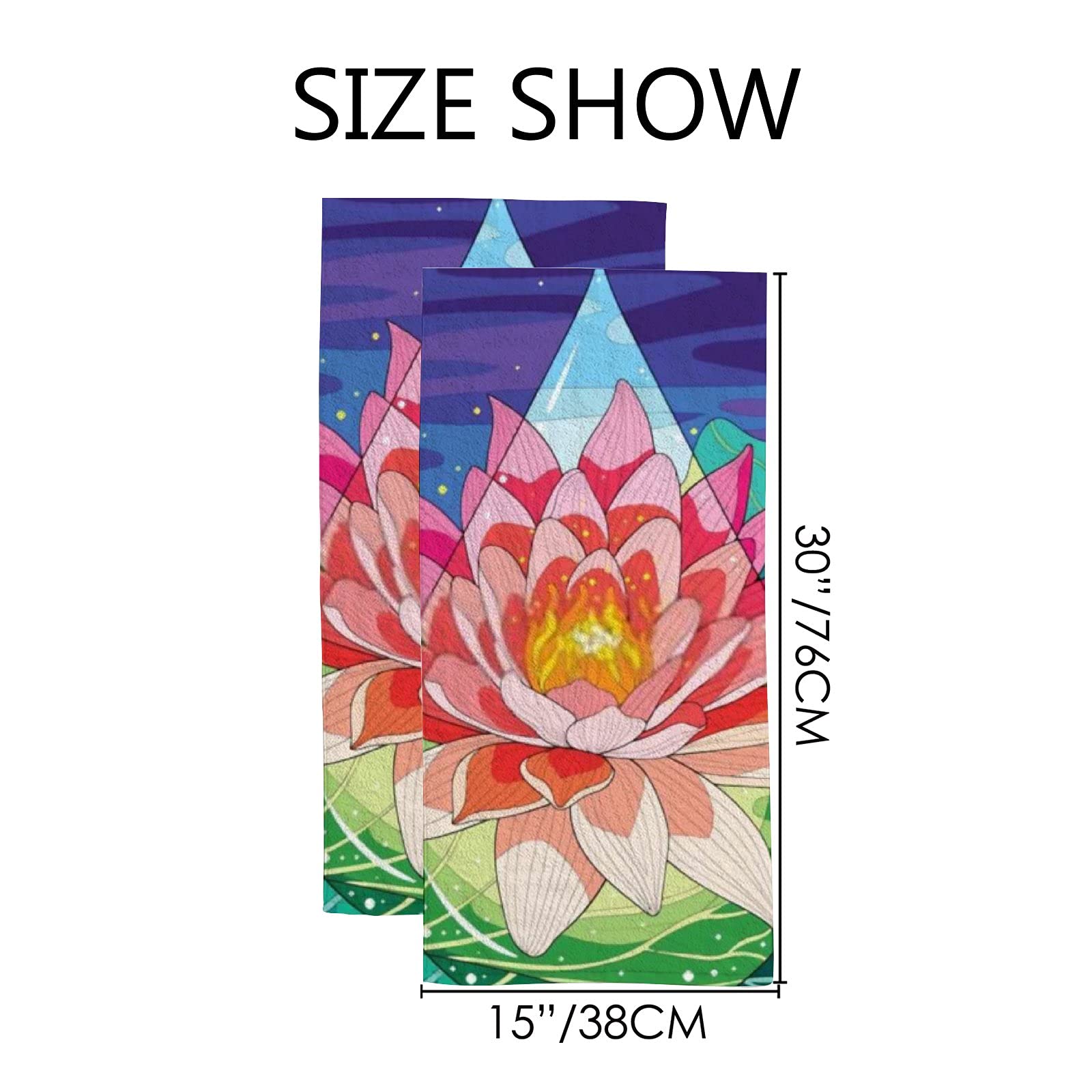 Kuizee Microfiber Hand Towel Set of 2 - Ultra Soft, Quick-Dry & Highly Absorbent Face Towels (30x15 Inches) for Bathroom, Kitchen, Gym & Travel - Colorful Flower & Purple Sky Cartoon Design
