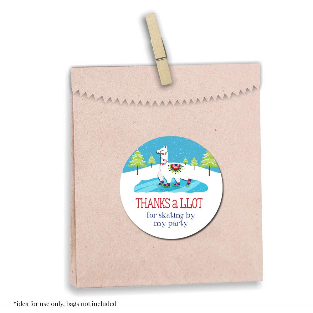 Winter Llama Ice Skating Themed Thank You Stickers for Kids - 40 Pack 2
