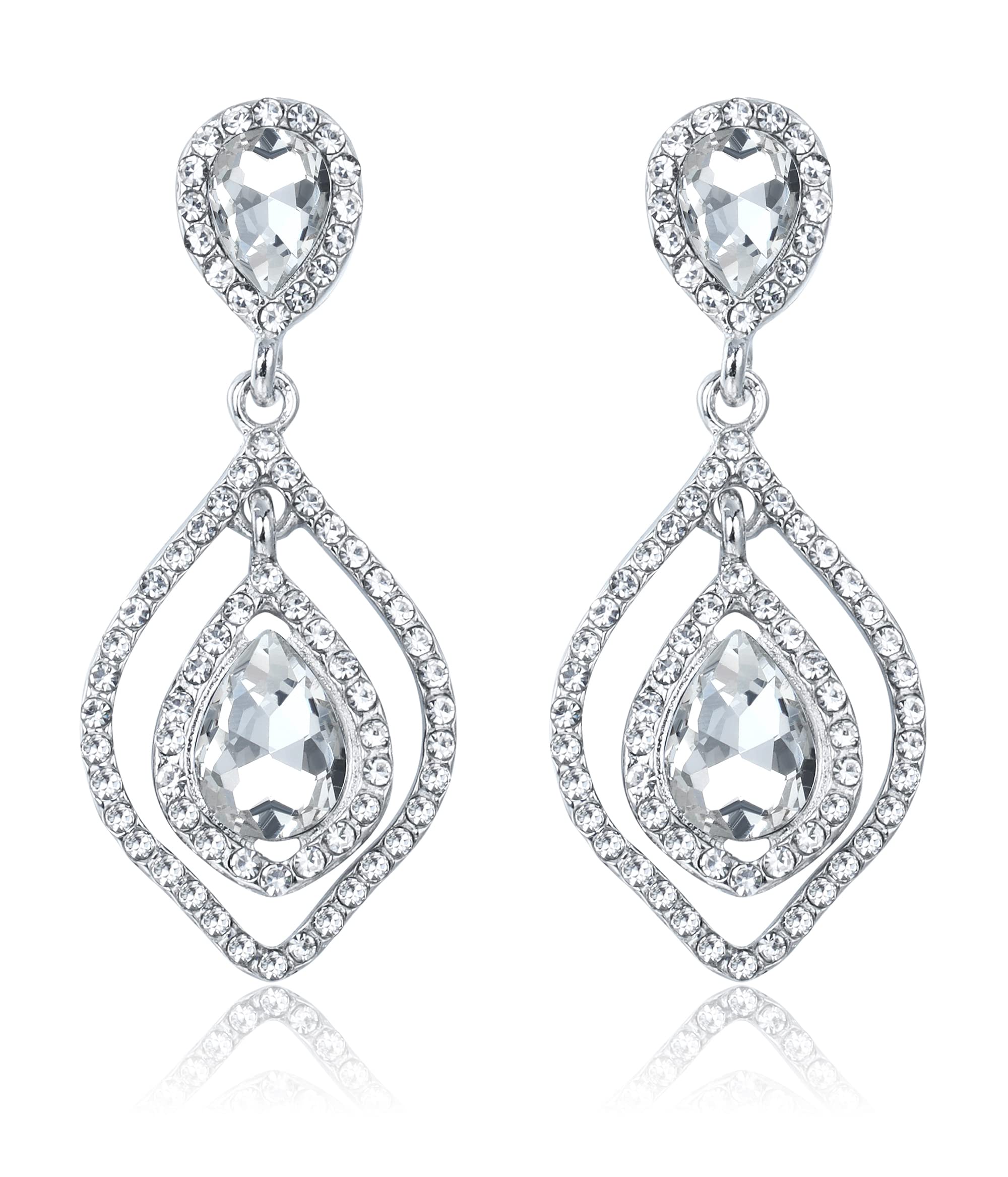 LOLIAS Rhinestone Clip-On Earrings for Women – Elegant Crystal Long Drop Dangle Tassel Chandelier Statement Earrings | Perfect for Parties, Weddings & Special Occasions