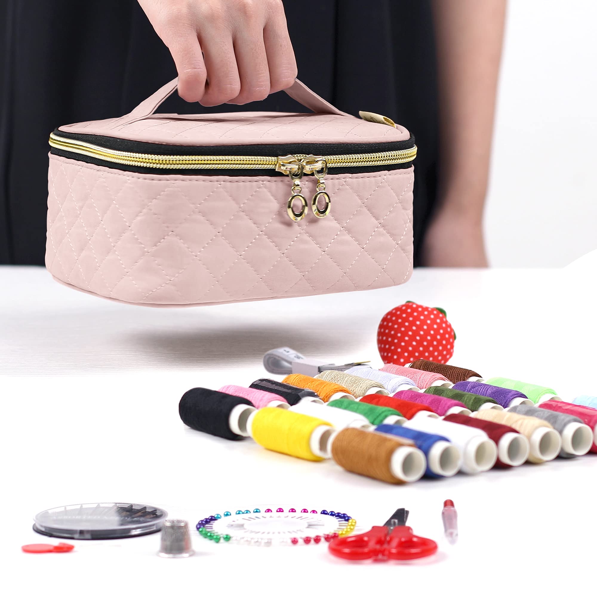 Portable Sewing Kit with 24 Threads & 30 Needles - Travel & Home Repair for Adults & Kids - Dusty Rose