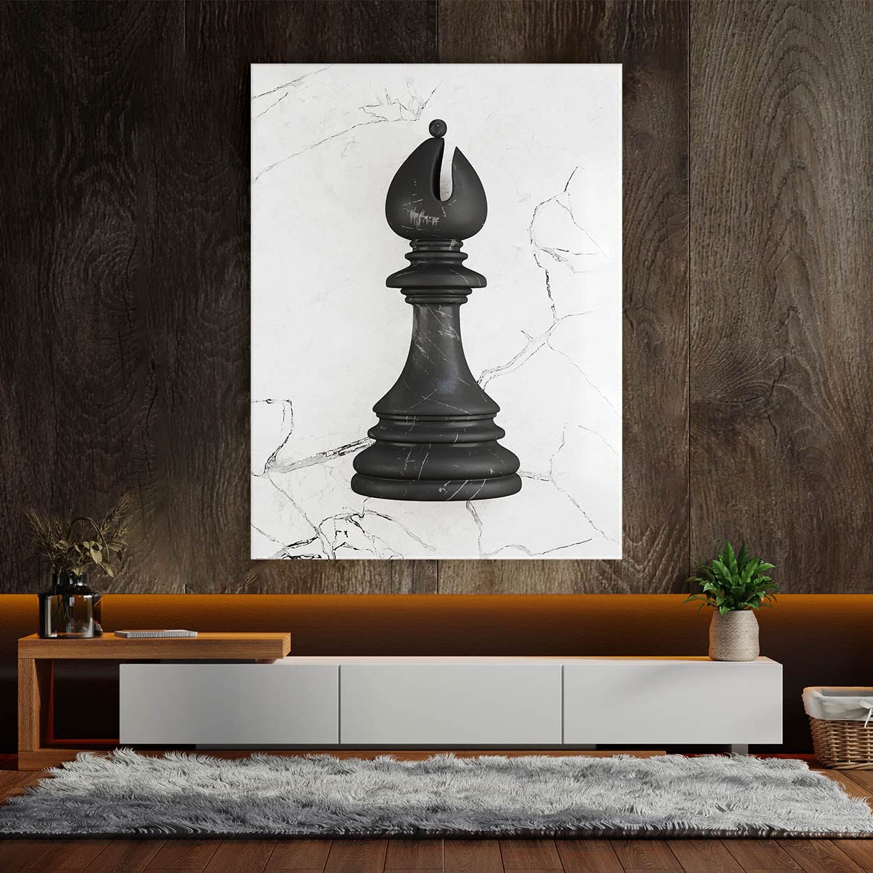 Bishop Chess Canvas Art - Modern Black Piece Checkmate Design for Club Players | Large 30x40 Inch Pop Art Home Decor Poster | Perfect for Game Rooms, Offices & Chess Enthusiast Gifts