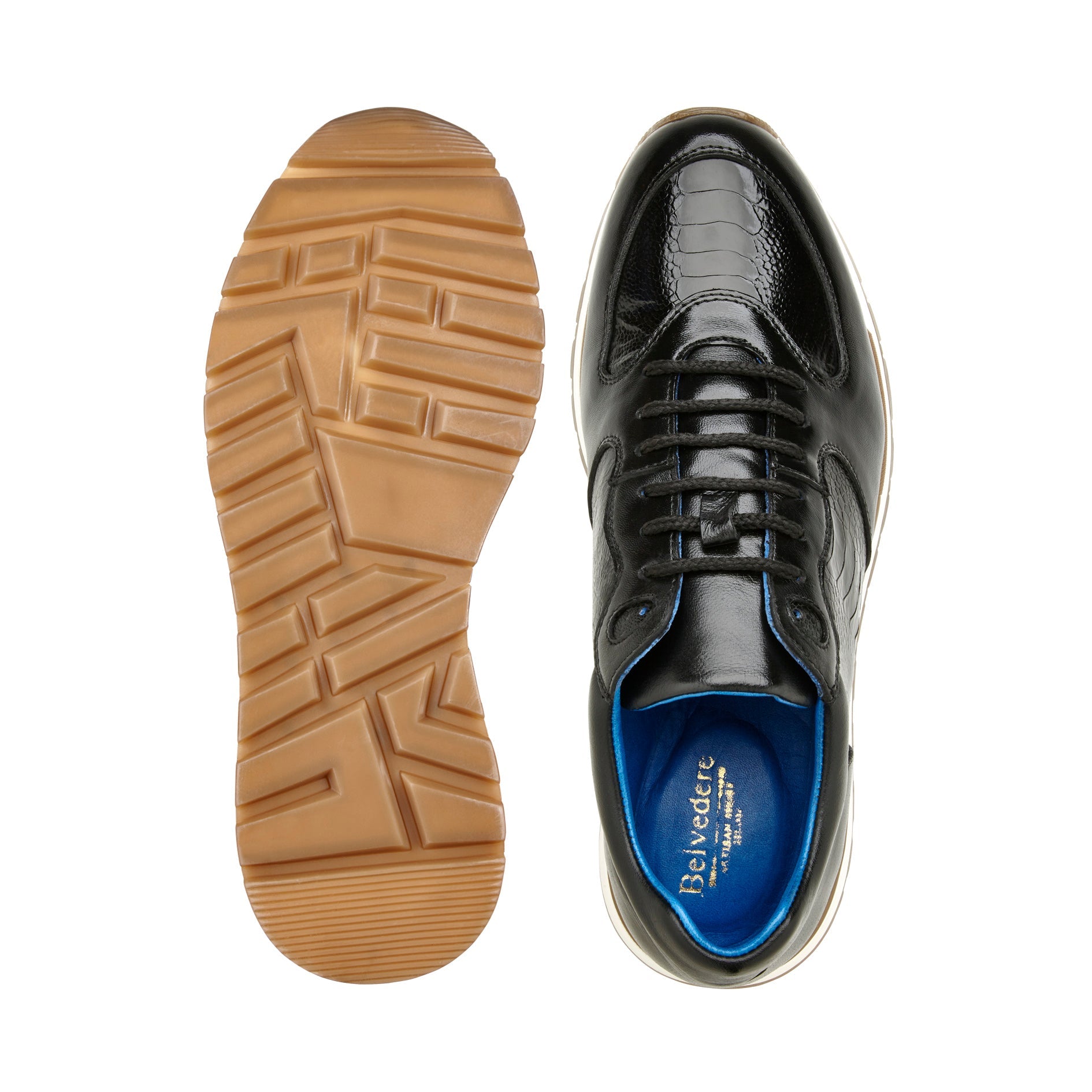Belvedere Bobo Genuine Ostrich Leather & Italian Calfskin Sneakers - Black G01 | Luxury Men's Casual Shoes for Business & Night Out