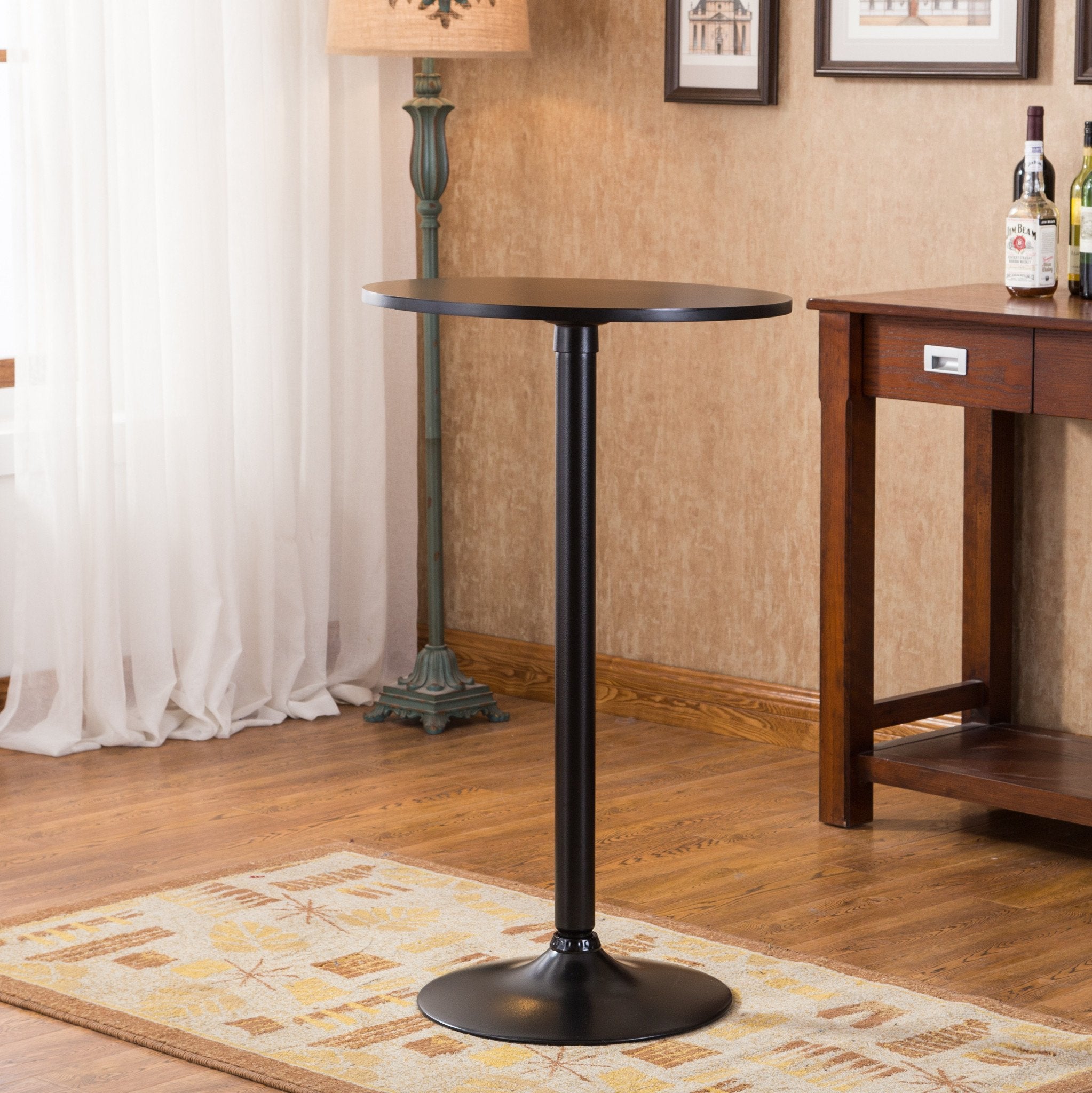Roundhill Furniture Belham 36 Inch Black Adjustable Height Metal Bar Table - Perfect for Home Bars, Kitchen Islands & Outdoor Entertaining