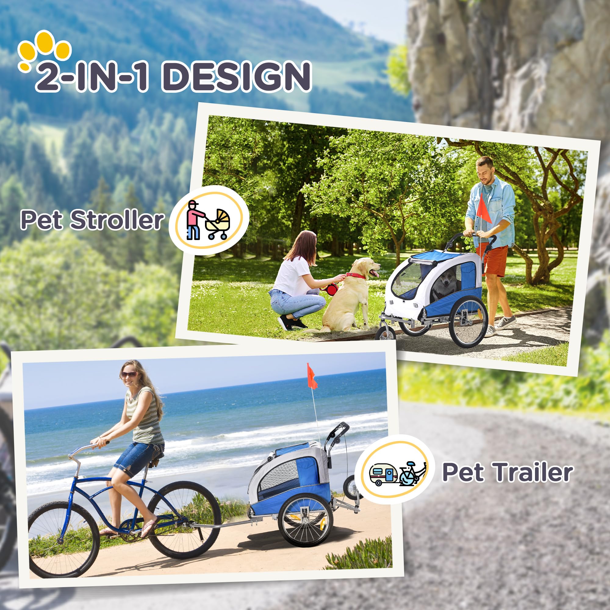 Aosom 2-in-1 Dog Bike Trailer & Pet Stroller with Removable Canopy, Storage Pockets - Perfect for Cycling, Jogging, and Outdoor Adventures with Your Pet