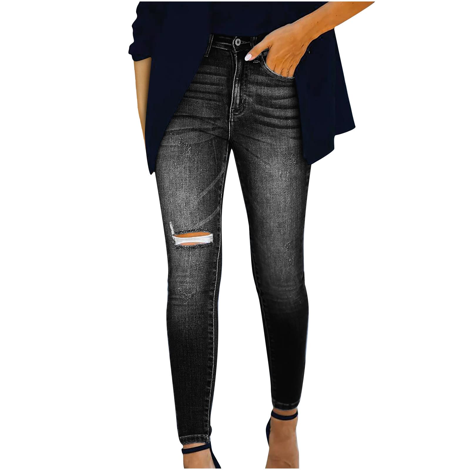 Women's Distressed Bootcut Jeans - Stretch Denim Pants with Pockets for Casual Wear | Perfect for Everyday Outfits & Weekend Style