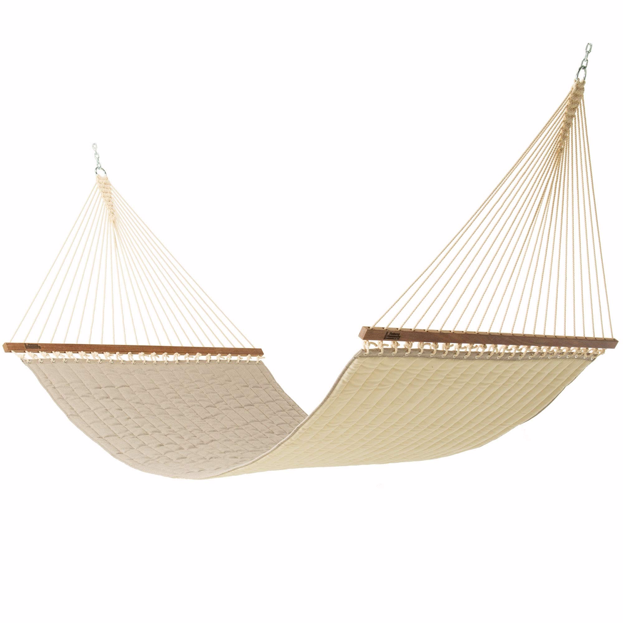 Premium Handcrafted Hatteras Hammocks - Large Cast Ash Sunbrella Quilted Hammock with Free Extension Chains & Tree Hooks | Made in USA | 450 LB Capacity for 2 People (13ft x 55in) | Perfect for Backyard Relaxation, Camping & Beach Vacations