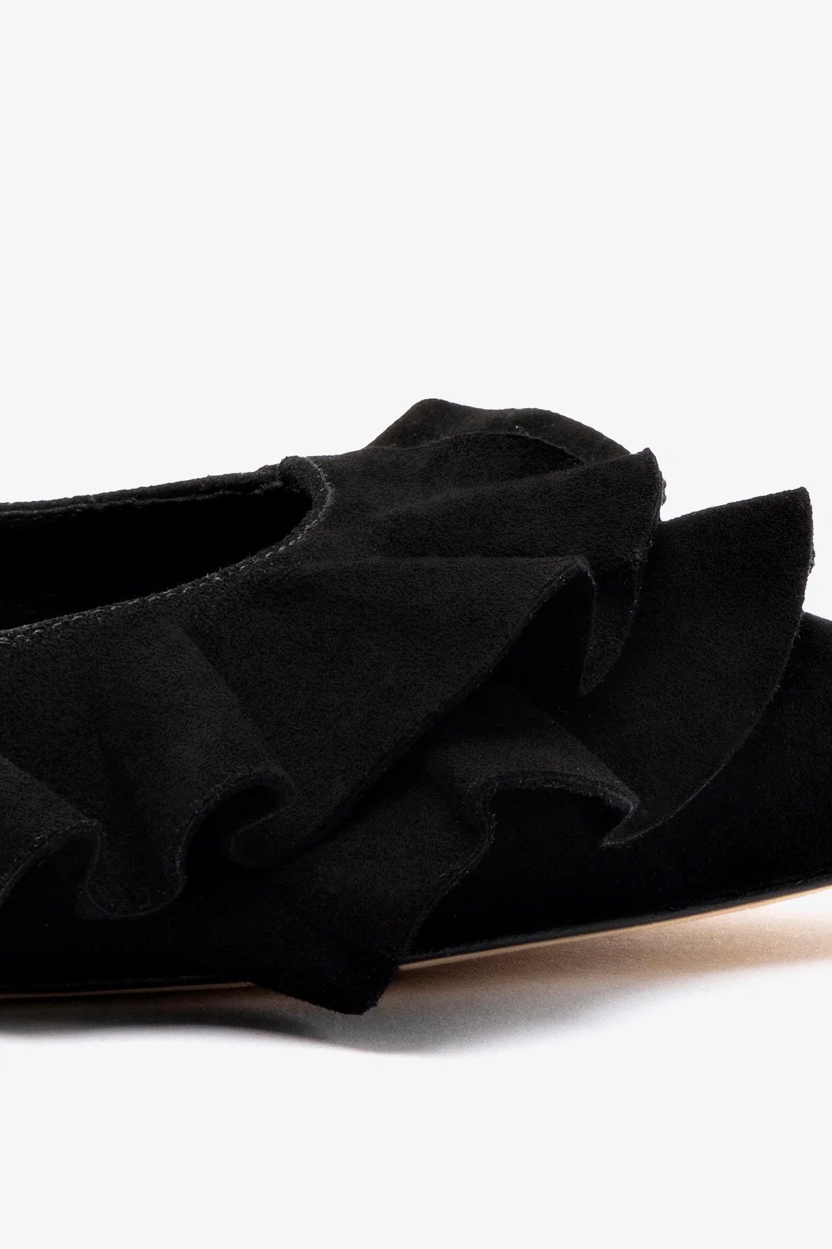 Lee Women's Ruffle Flat Shoes in Black Suede - Comfortable & Stylish Ballet Flats for Casual Wear, Office & Date Nights