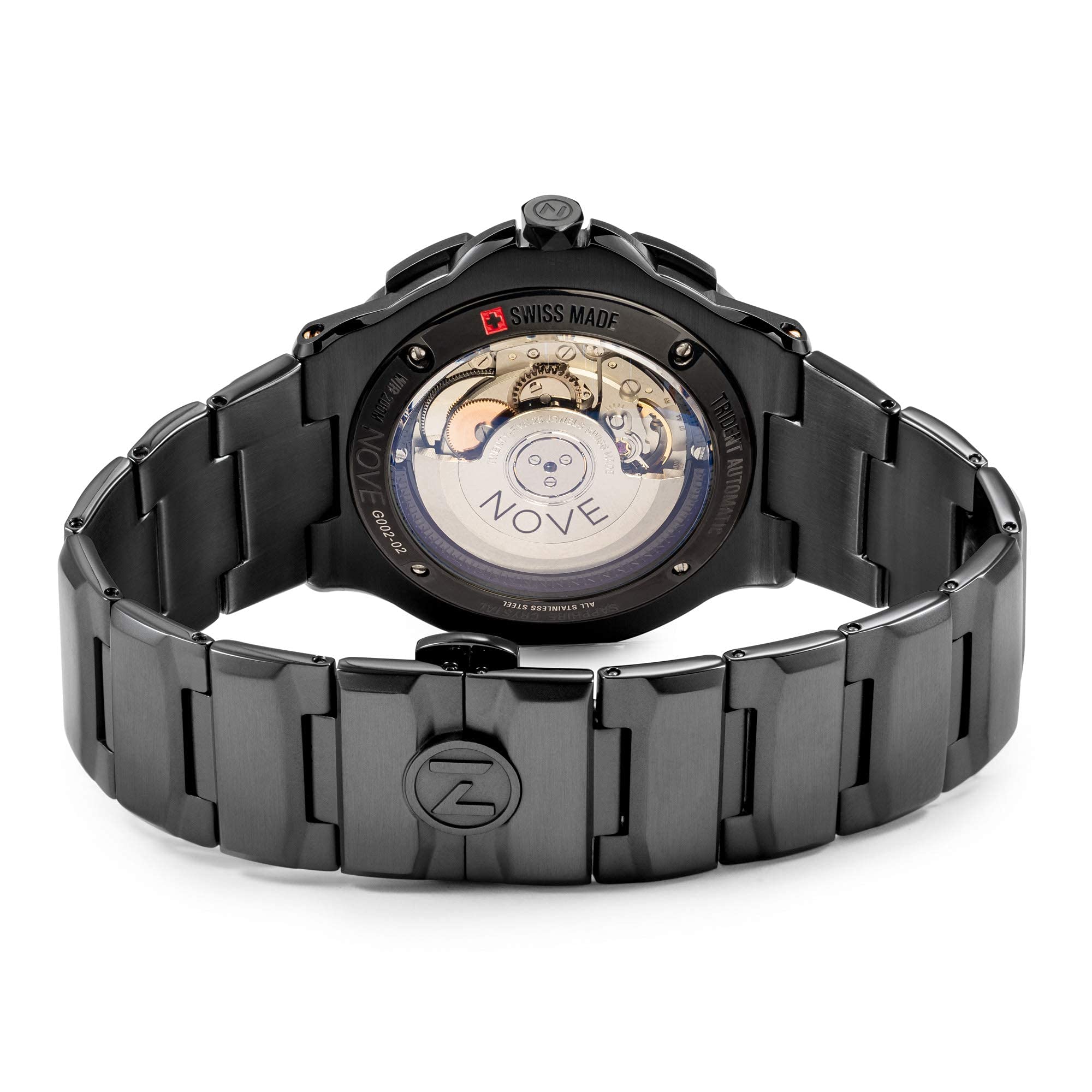 NOVE Trident Automatic Swiss Made Ultra Slim Dive Watch for Men & Women - 13.05mm Thin, 200m Water Resistant, Date Calendar, Automatic Movement, Three Lever Stoppers, Stainless Steel Band, 46mm Case | Perfect for Scuba Diving, Swimming & Everyday Luxury Wear