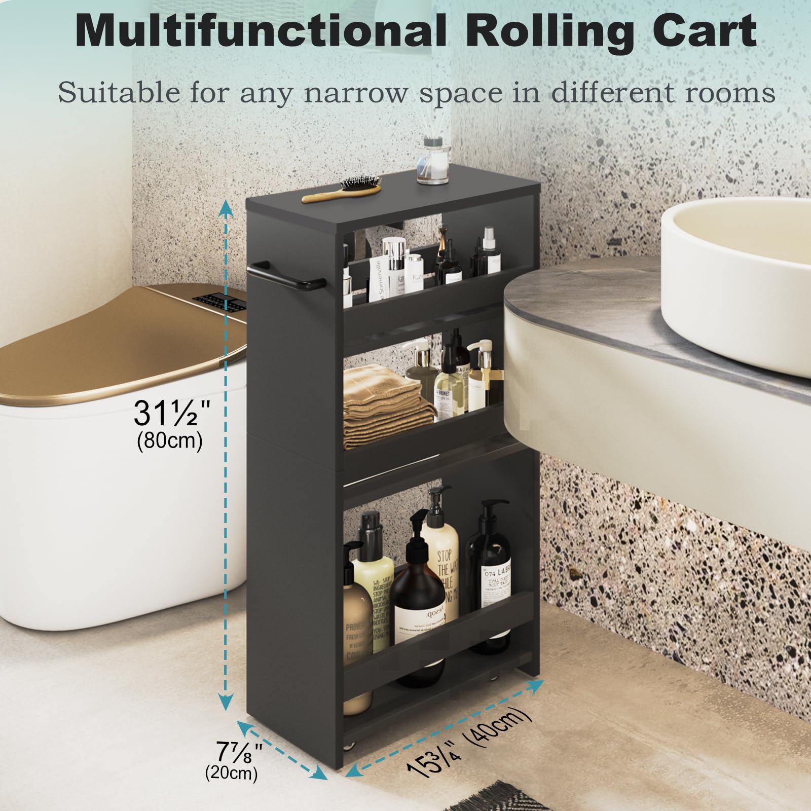 MARTY 4-Tier Slim Rolling Storage Cart with Wheels & Handle - 7.9