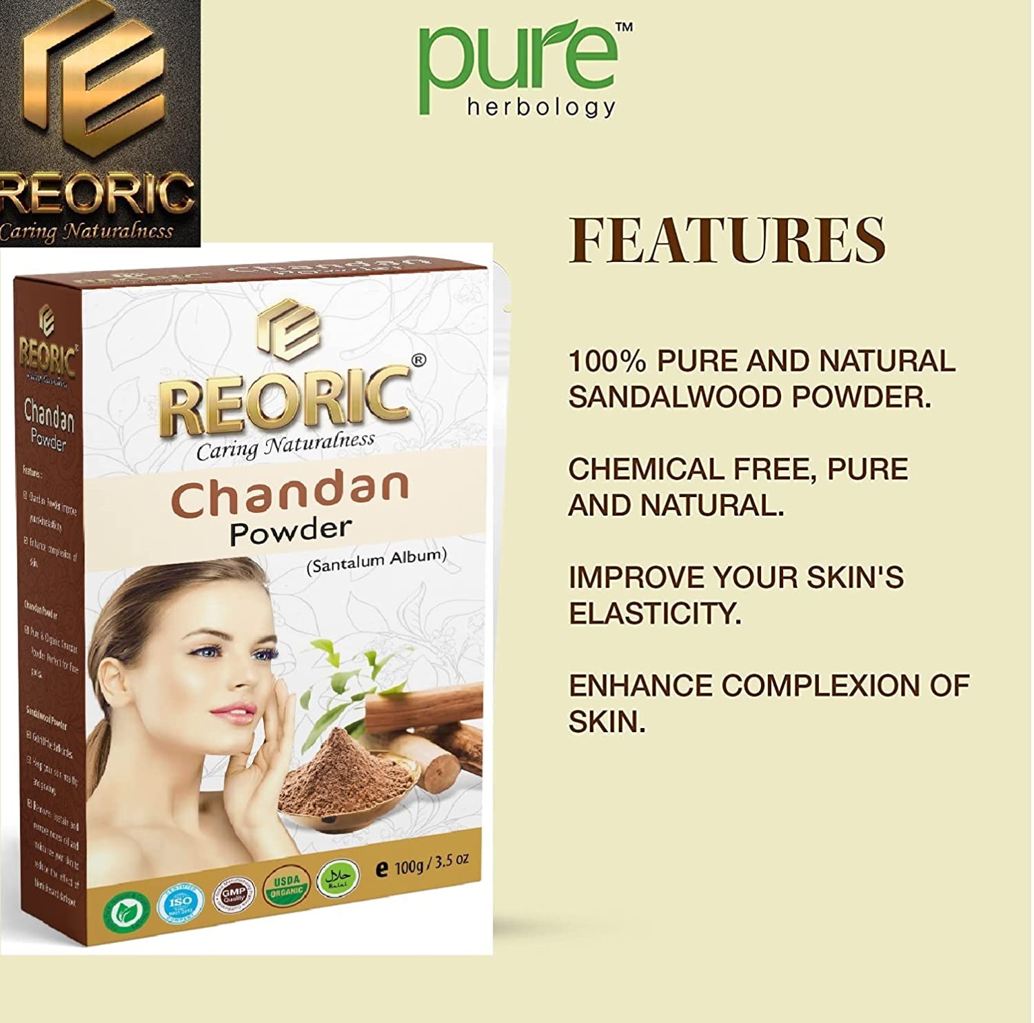 Organic Sandalwood Powder (Chandan Powder) - 100g for Skin Care, Face Masks, Body Scrubs & Puja Rituals | Natural & Pure Sandalwood Powder for Glowing Skin & Spiritual Use