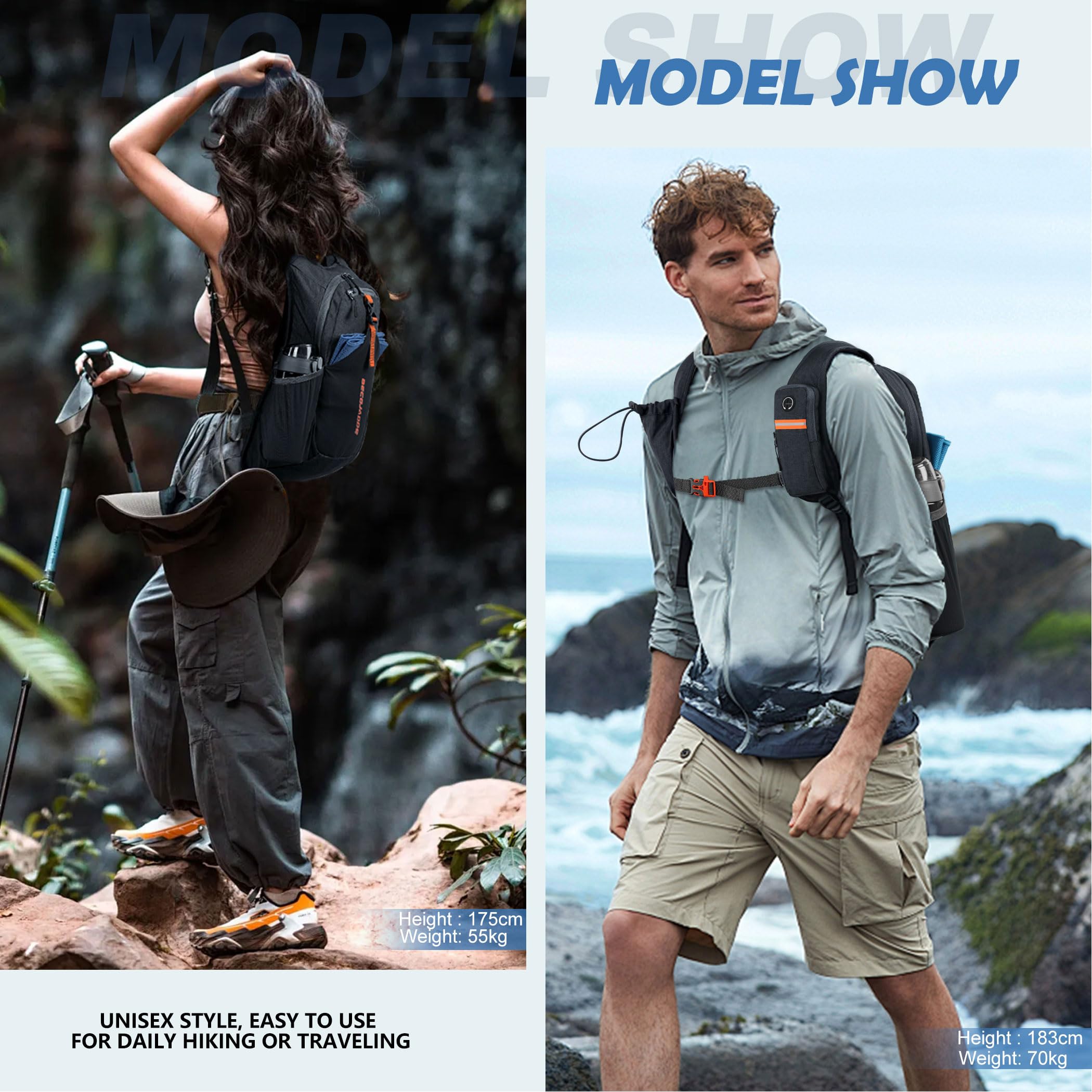 15L Ultralight Foldable Hiking Backpack for Men & Women - Water-Resistant Daypack for Travel, Camping, Hiking & Outdoor Adventures (Black) - Perfect for Day Trips, Commuting & Gym Use