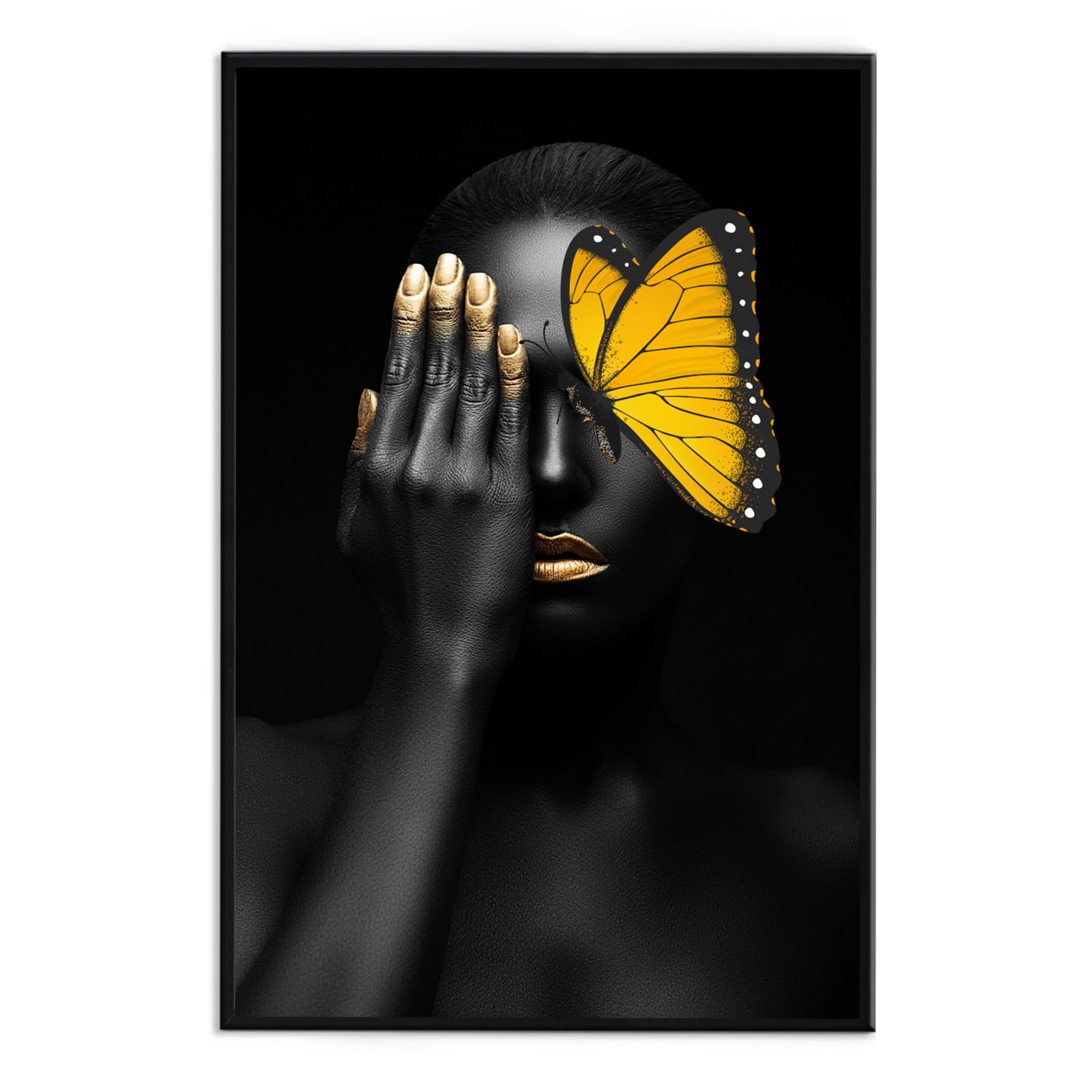 Abstract Black and White Framed Canvas Wall Art - Nordic Western Style Figure Painting Print (12