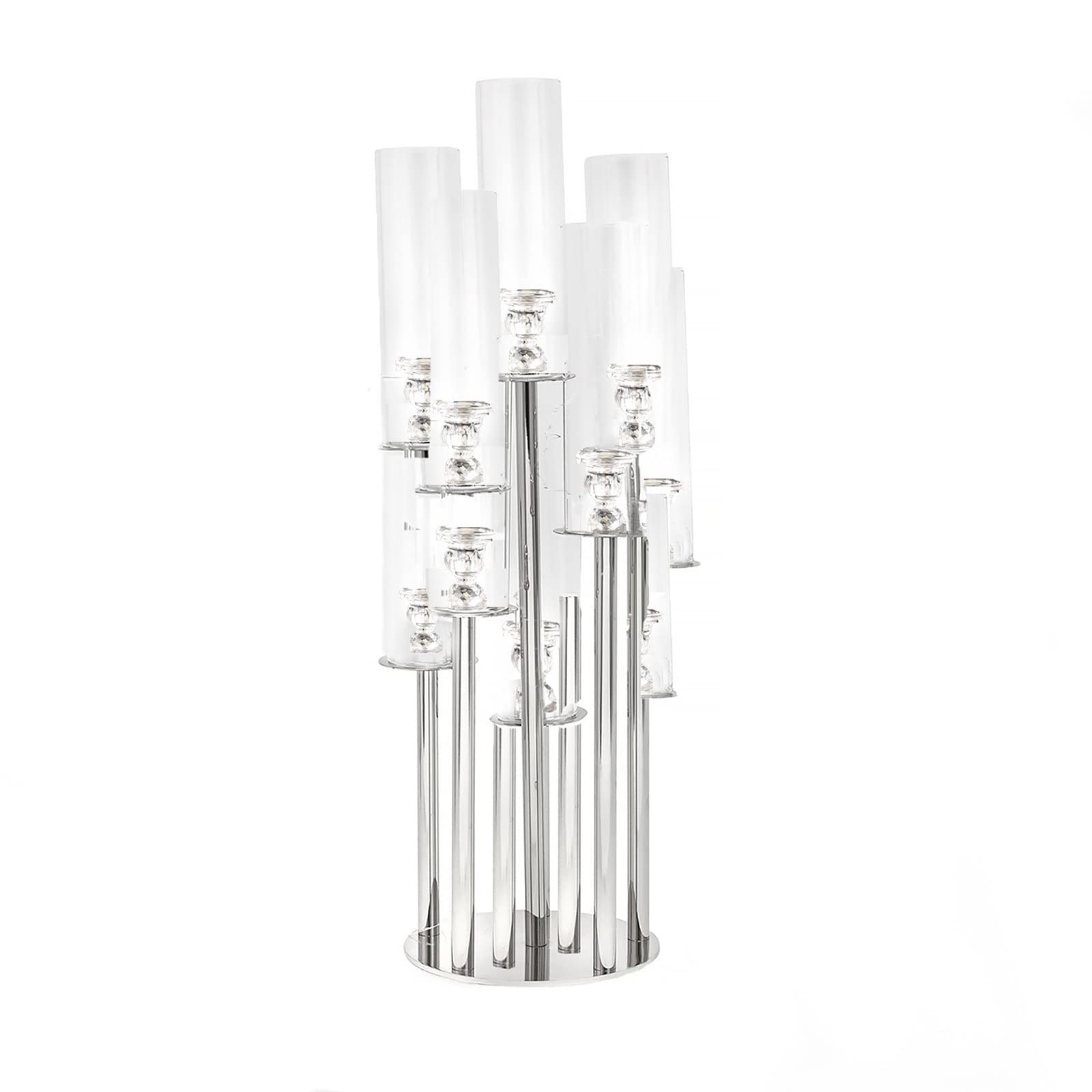 47-Inch Clear 10-Arm Crystal Glass Candelabra Chandelier - Elegant Votive Candle Holder for Wedding Centerpieces, Party Decorations, and Home Lighting Fixtures - Perfect for Dining Room, Church, and Special Event Decor