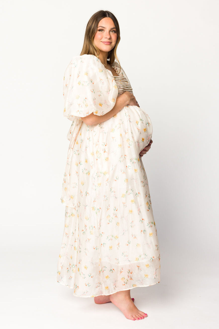 Melody Maxi Dress with Pleats & Bow Detail - Yellow Rose Floral Print | Bump Friendly Maternity Dress | Inclusive Sizing S-3XL | Perfect for Weddings, Baby Showers & Summer Vacations
