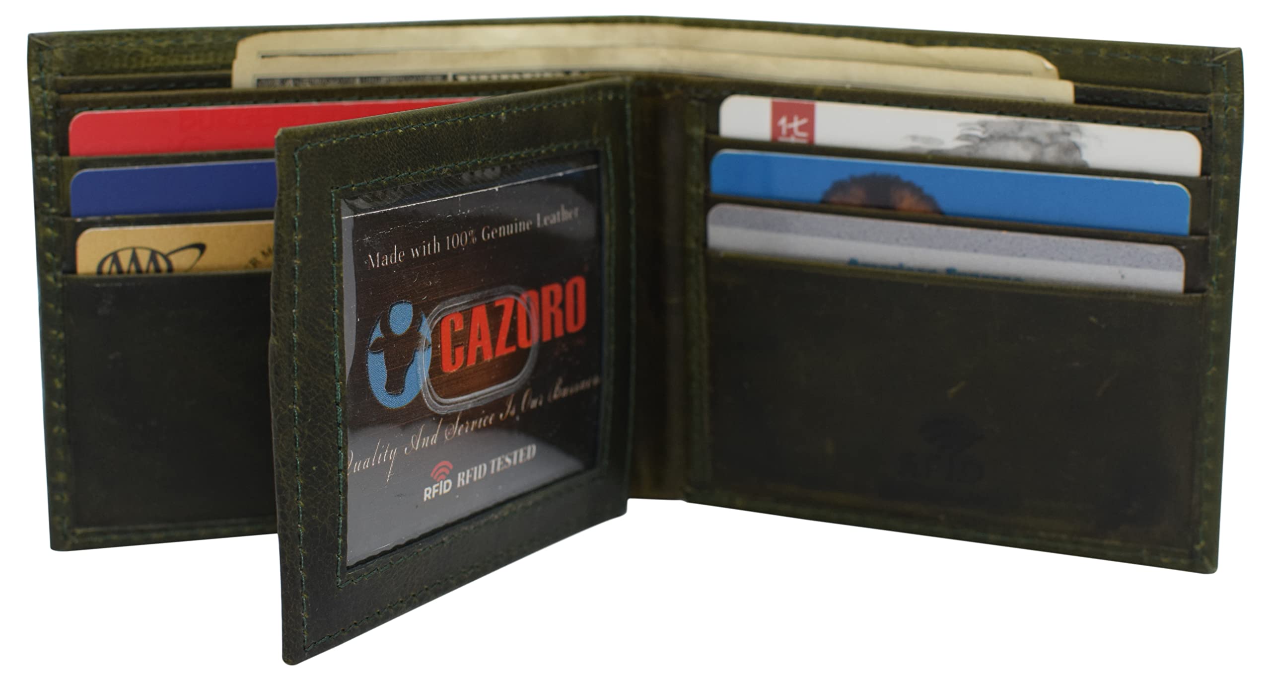 Slim RFID Blocking Wallet for Men - Genuine Cowhide Leather Front Pocket Bifold Wallet (Green) | Secure & Compact Card Holder for Everyday Use, Travel & Business