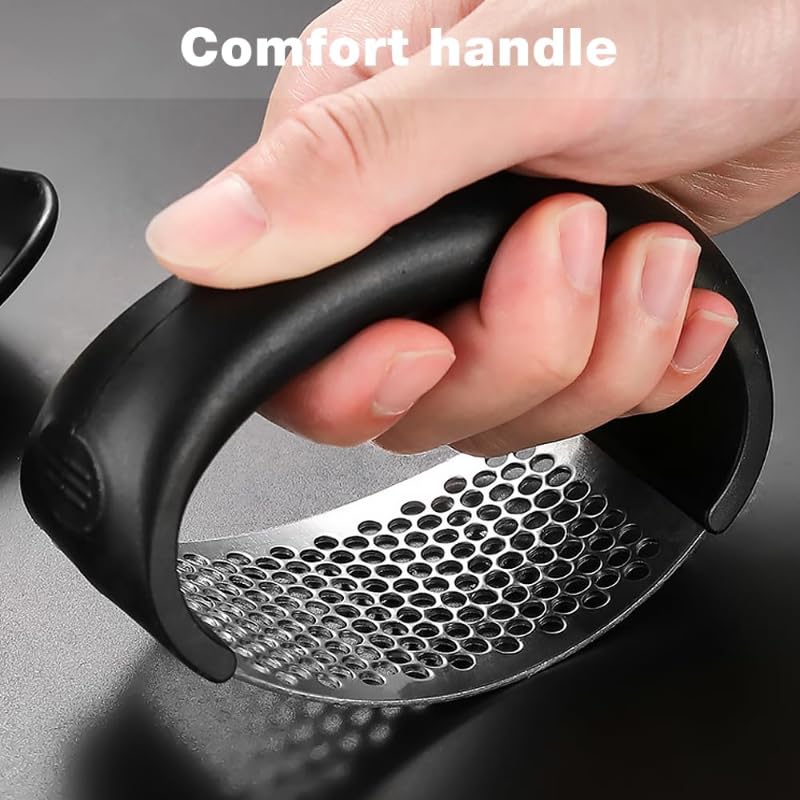 Premium Stainless Steel Garlic Press Rocker - Manual Garlic Crusher & Masher with Peeling Drum - Durable Kitchen Gadget for Chopping, Mincing Garlic - Perfect for Home Cooking, Restaurants & Camping (Black)
