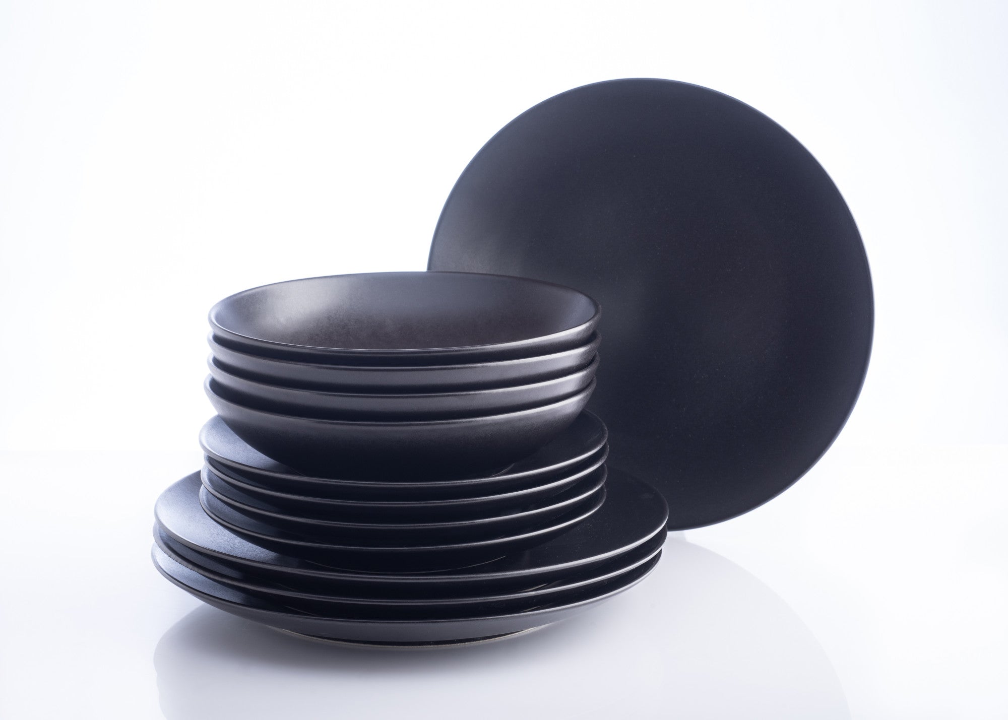 Premium Black Matte Stoneware Dinnerware Set - Handcrafted in Portugal - Elegant 16-Piece Set for Everyday Dining & Entertaining