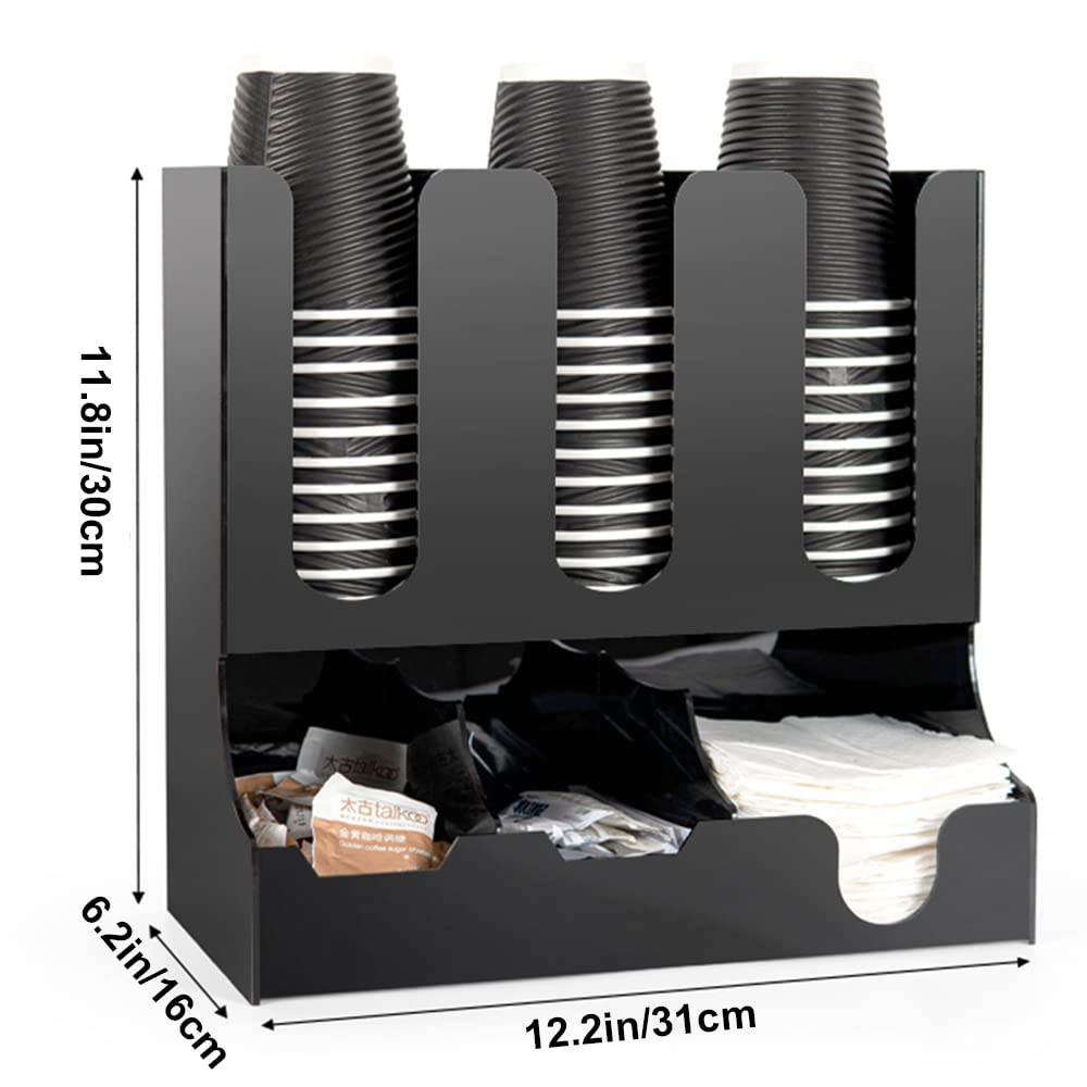6-Compartment Coffee Condiment Organizer - Black Countertop Cup Lid Holder for Coffee Bar Accessories | Perfect for Kitchen, Office & Coffee Shop Organization