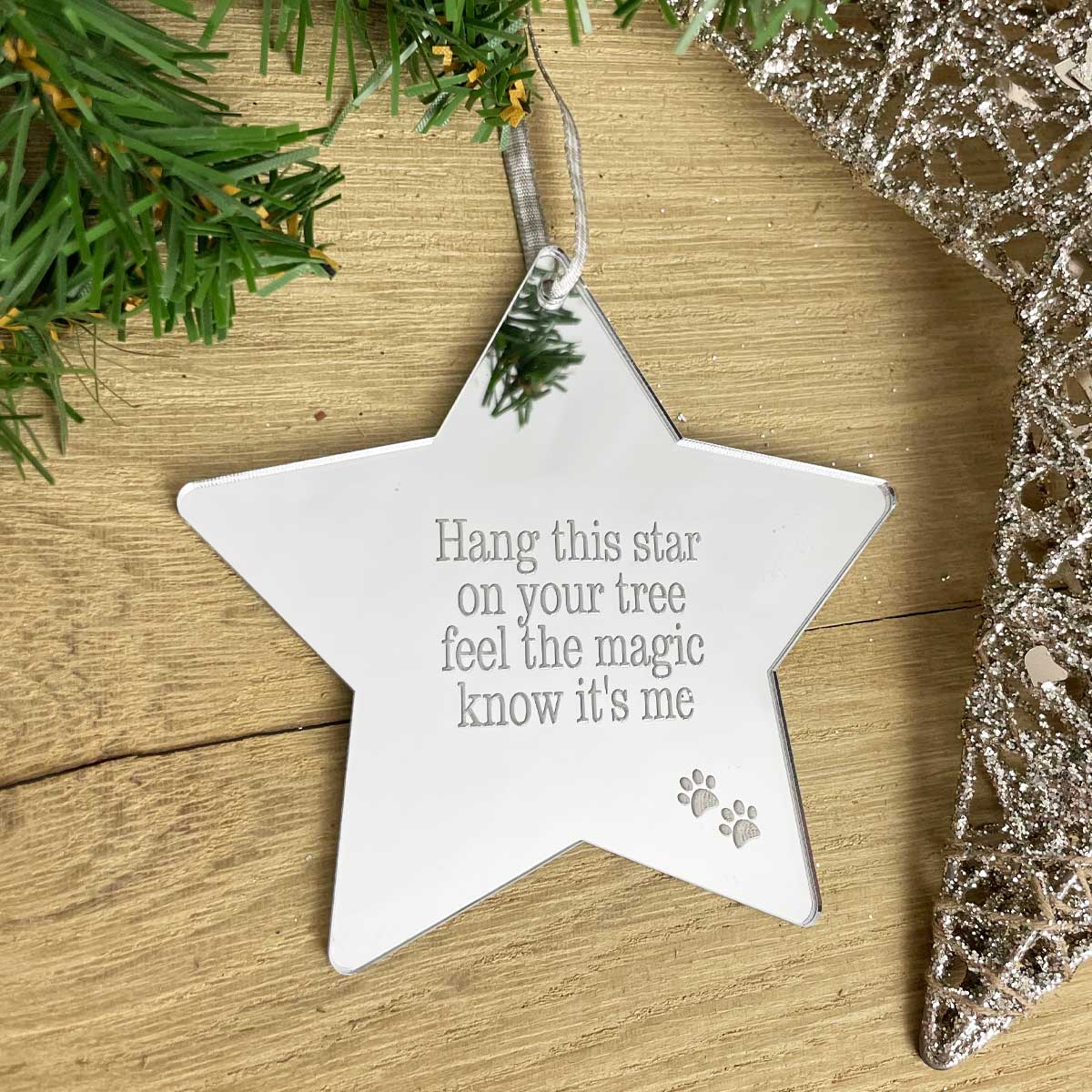 Pet Memorial Mirror Star Ornament - Personalized Keepsake for Christmas Tree Decorations | Perfect for Honoring Beloved Pets During Holidays
