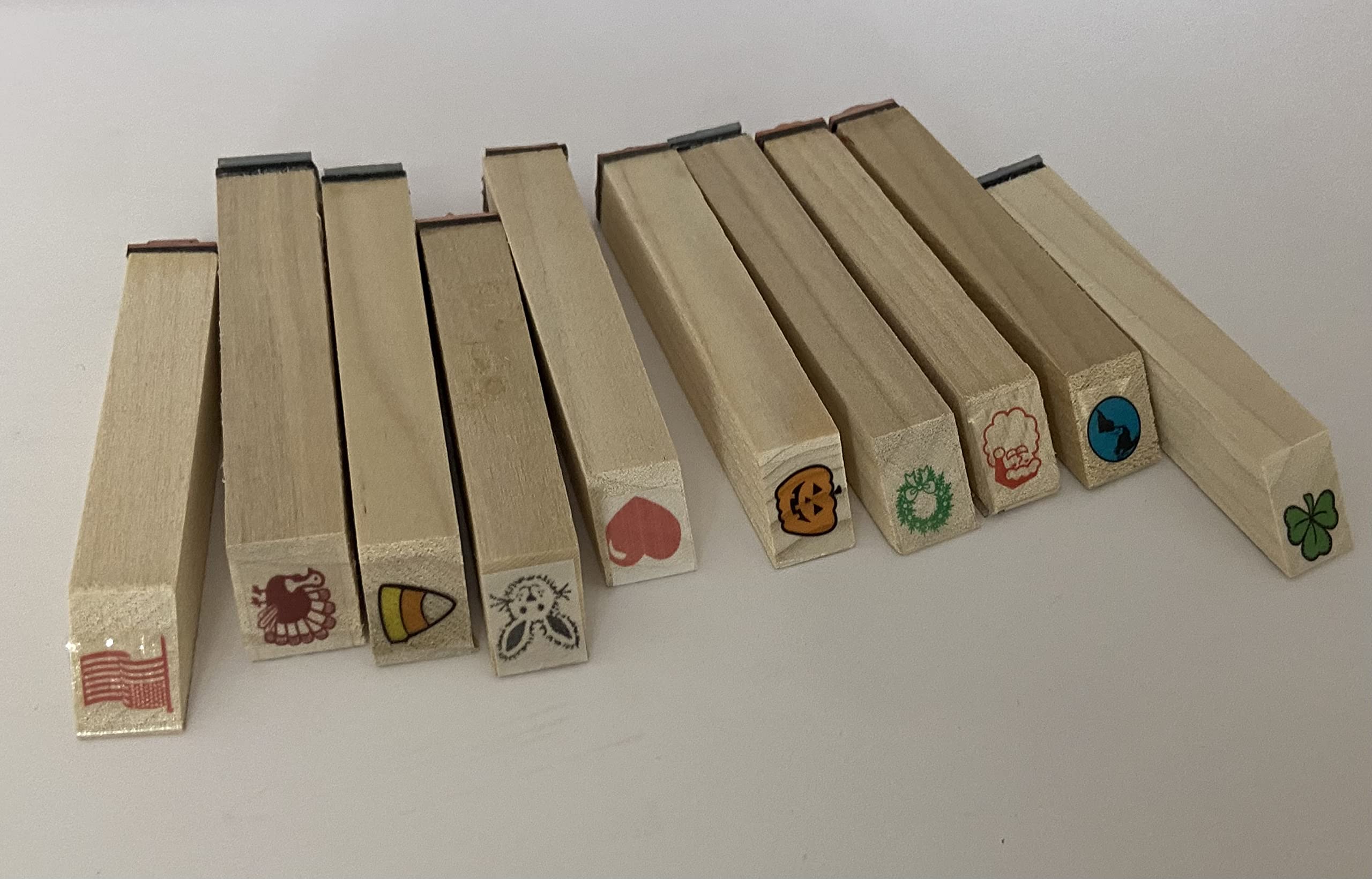 Holiday Incentive Stamp Set - 10pcs DIY Craft Stamps for Kids, Teachers & Students - Wooden/Rubber Peg Stamps for Classroom, Homework Grading & Art Projects - Perfect for Christmas, Halloween & Seasonal Crafts