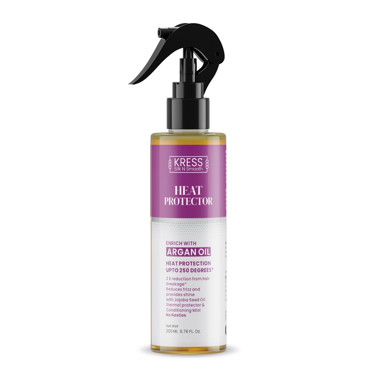 KRESS Argan Oil Heat Protectant Spray - 200ml Thermal Hair Protection for Styling, Frizz Control & Shine | Safe for Blow Drying, Flat Iron & Curling | Daily Use for Damaged & Color-Treated Hair