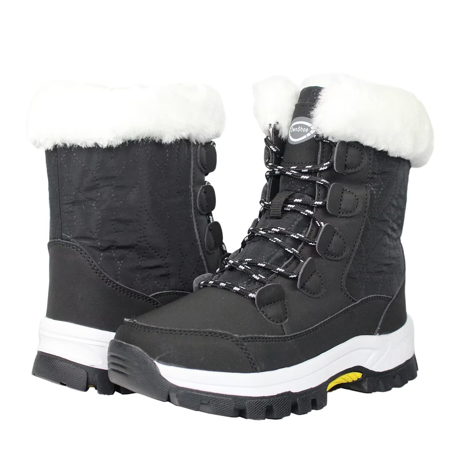 Tanleewa Women's Waterproof Faux Fur Winter Snow Boots - Mid Calf Warm Snow Boots with Anti-Slip Sole for Outdoor Activities, Hiking & Cold Weather Fashion