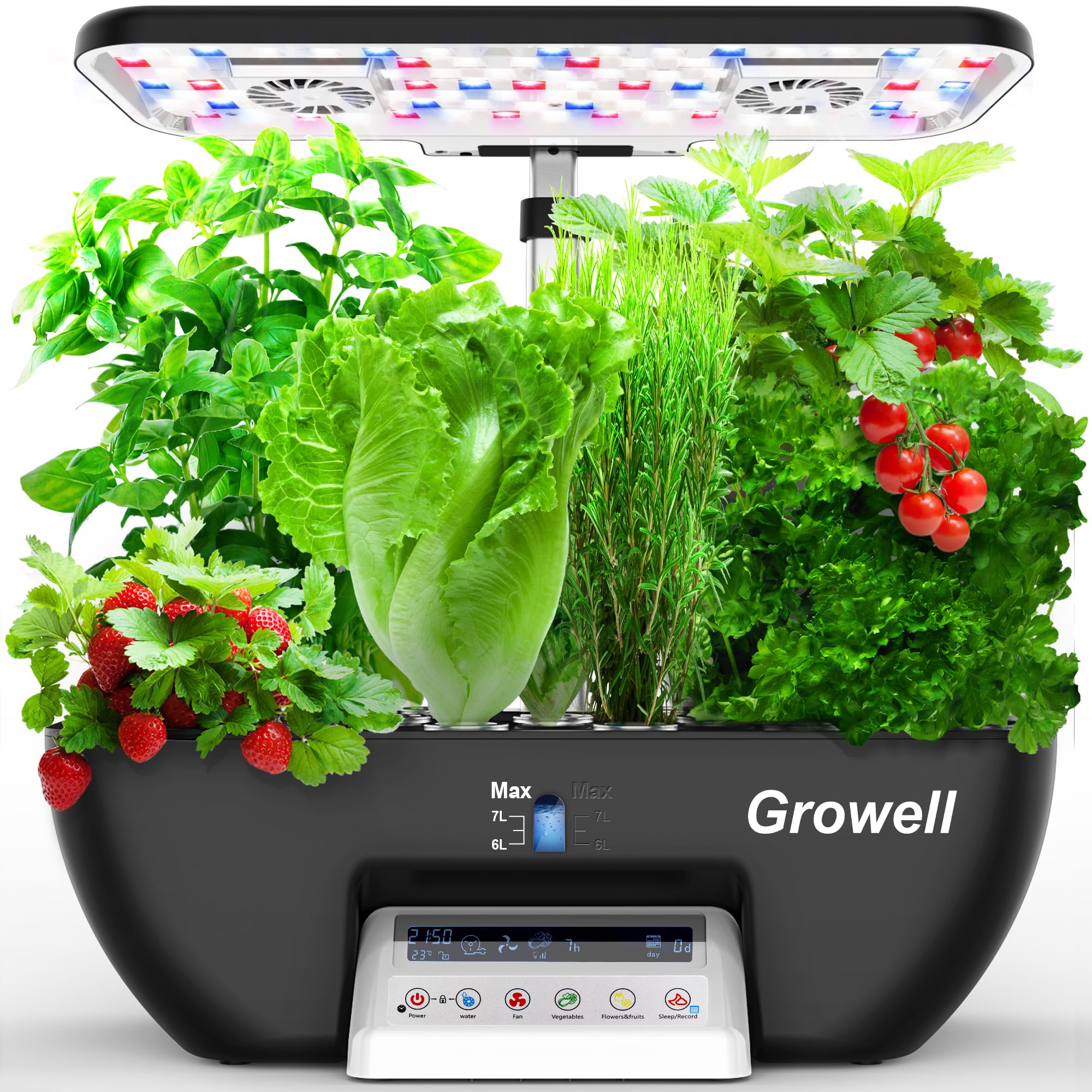 Hydroponics Growing System Kit - 17 Pods Indoor Herb Garden with 102 LED 28W Full-Spectrum Grow Lights, 2 Fans & Auto Timer | 10L Water Tank, Adjustable Height (Black/White) for Fresh Basil, Mint, Lettuce & Home Gardening