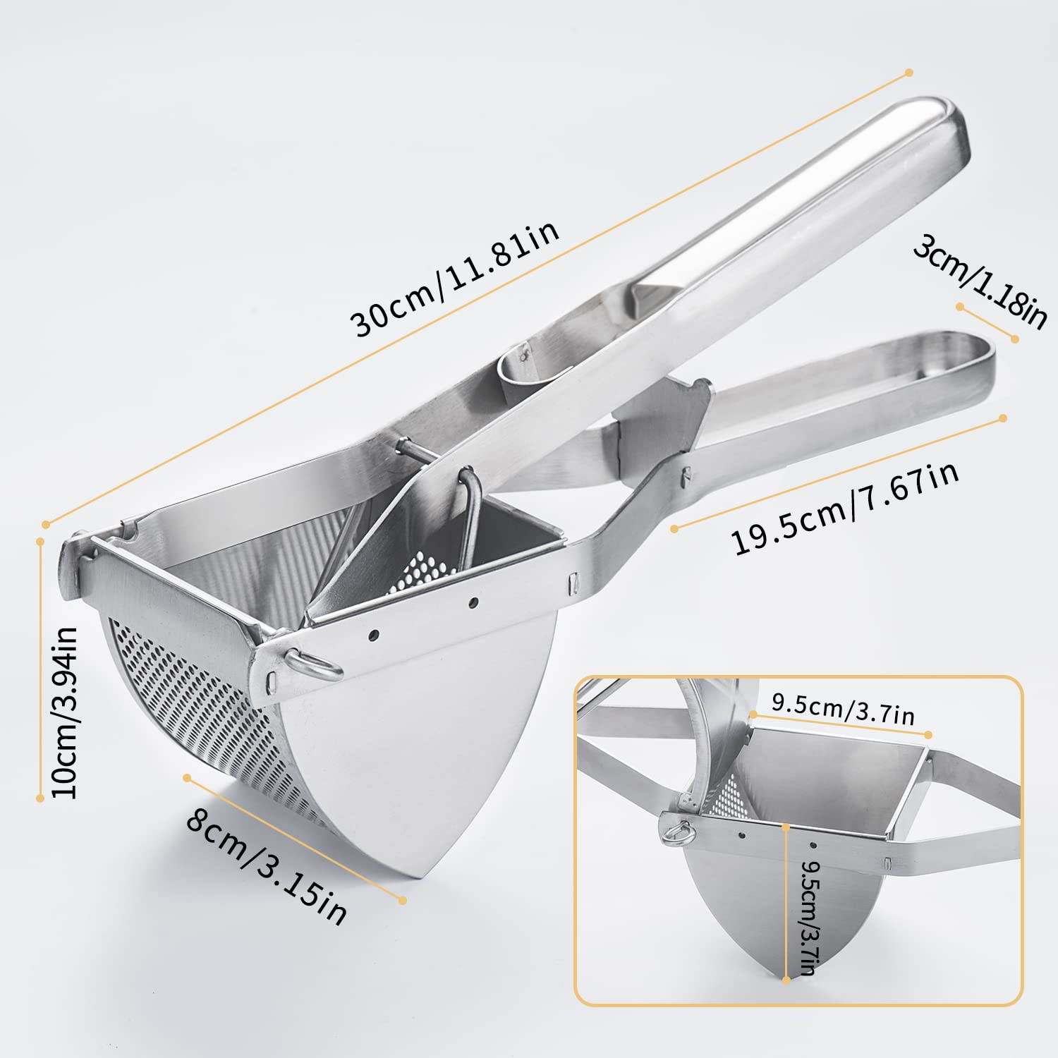 Stainless Steel Potato Ricer & Masher - Heavy Duty Kitchen Tool with Non-Slip Grip for Perfect Mashed Potatoes, Baby Food & Fruit Puree - Ideal for Home Cooking, Restaurants & Meal Prep