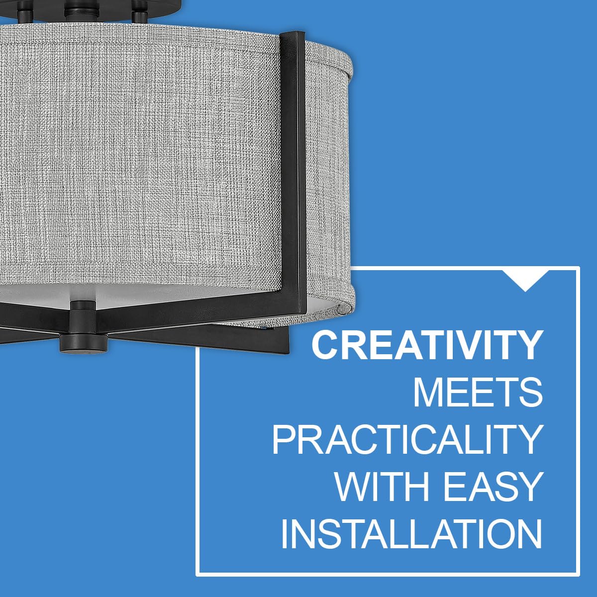 Hinkley Axis Two Light LED Semi-Flush Mount Ceiling Fixture - Galerie Collection with Black Finish & Heathered Gray Slub Shade - Perfect for Bedroom, Living Room, and Hospitality Spaces