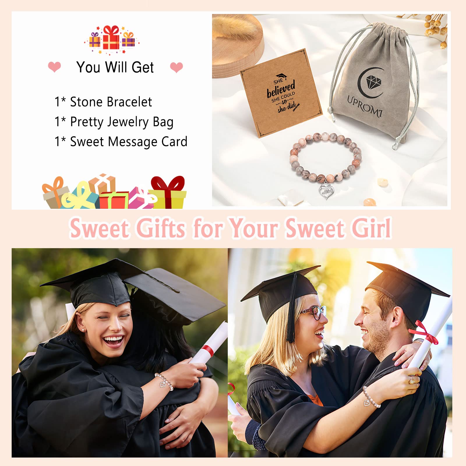 UPROMI Graduation Bracelet for Women - Class of 2024 High School, College, PhD & Masters Degree Gifts - Elegant Jewelry for 5th, 8th Grade, Elementary & Middle School Girls - Perfect for Commencement Ceremonies & Graduation Parties