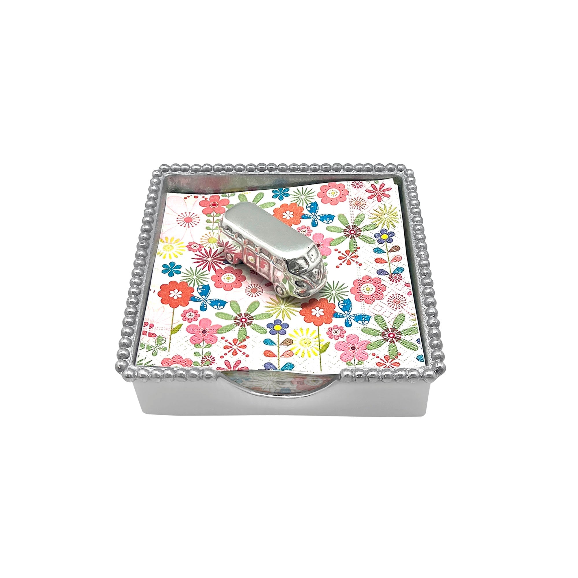 Volkswagen Bus Beaded Napkin Holder Set - Vintage Style Beaded Napkin Ring Box for Boho Table Decor, Perfect for Weddings, Parties, and Home Dining