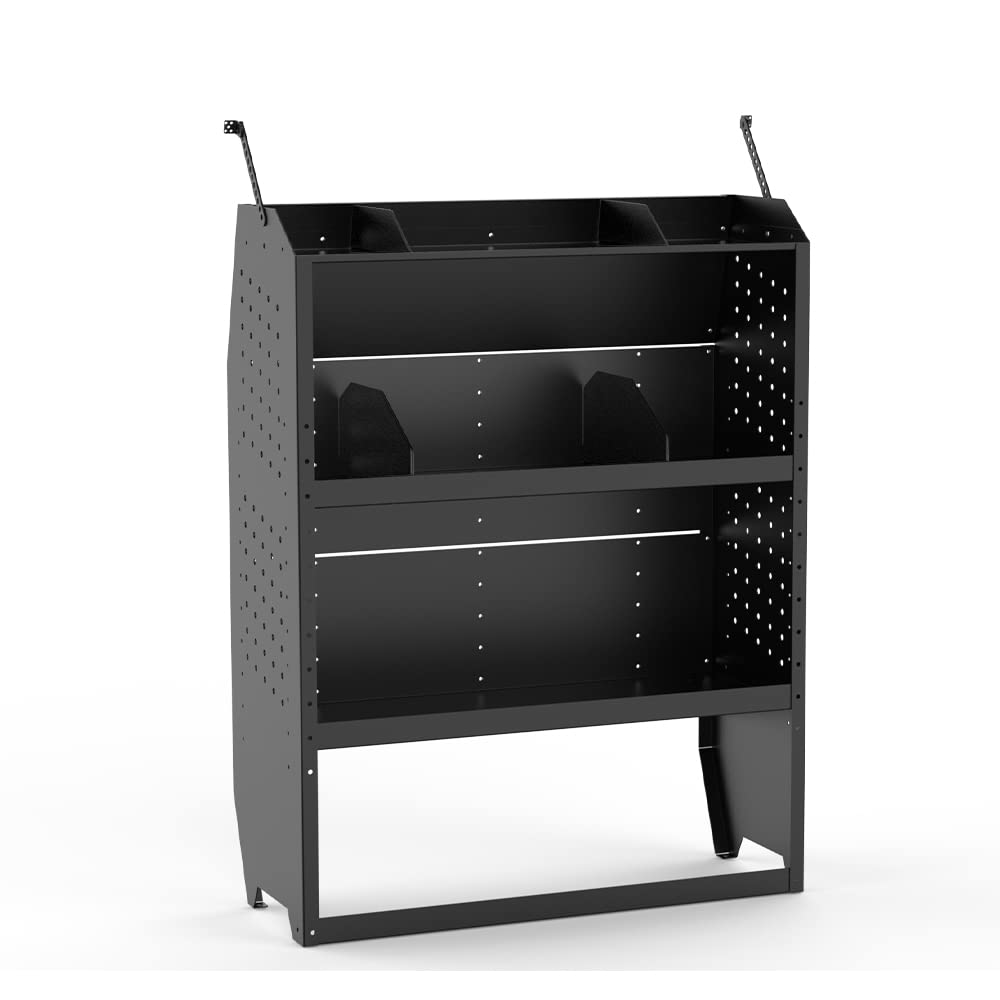 MELIPRON Heavy Duty Steel Cargo Van Shelving Storage System - Universal Fit for NV200, Transit Connect 2014+, Chevy City Express & Promaster City - Includes S-Shaped Hooks (32