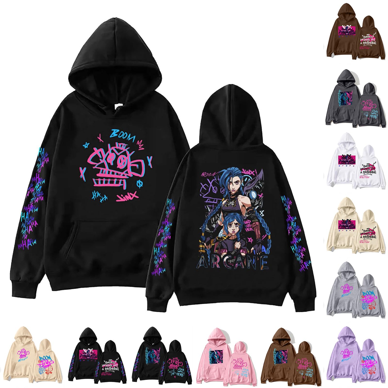 Arcane Jinx Hoodie - Unisex Oversized Long Sleeve Sweatshirt with Pocket | Trendy Streetwear Y2K Fashion | Perfect for Cosplay, Gaming Events & Casual Street Style